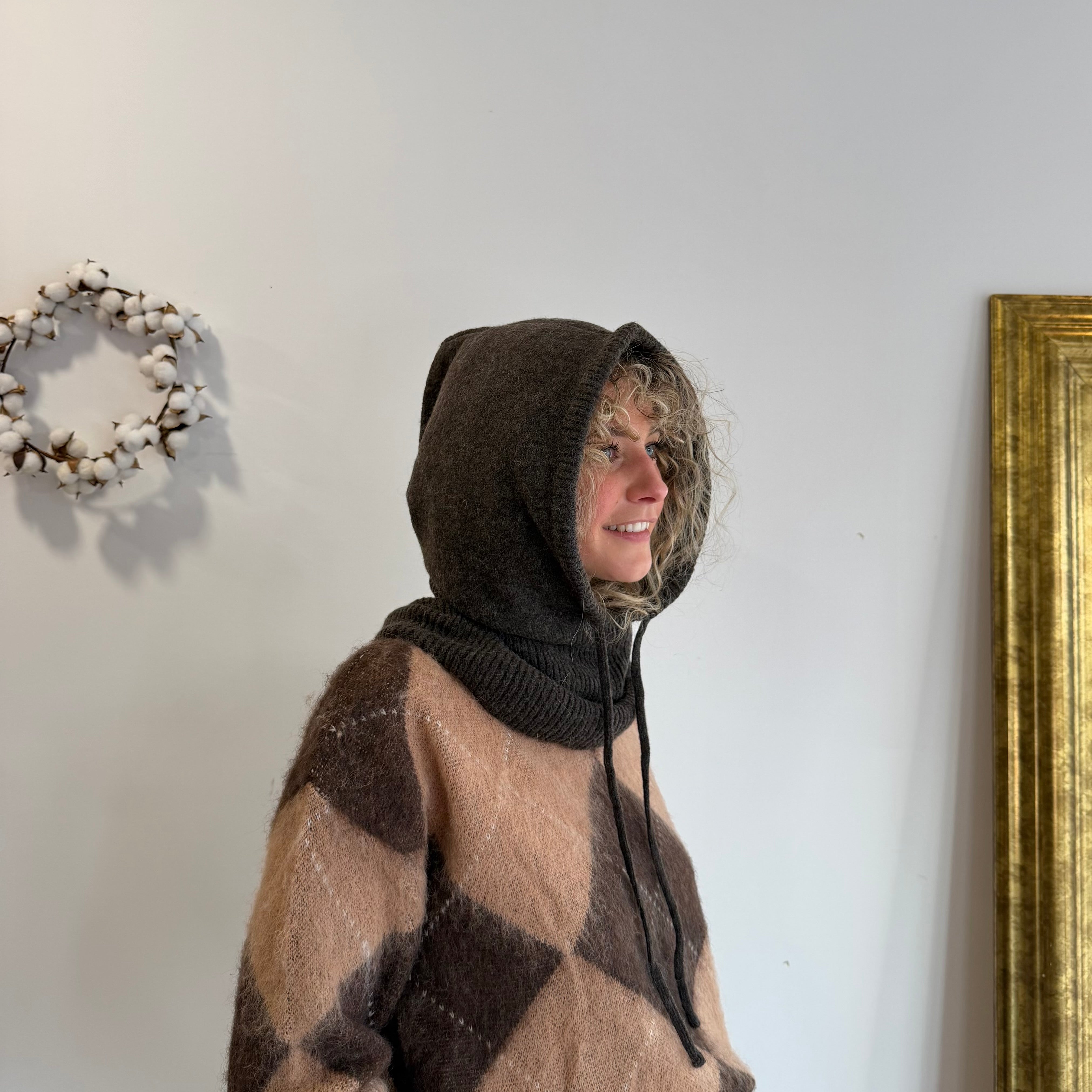 Cagoule ENVY marron en cashmere, col+capuche intégrée