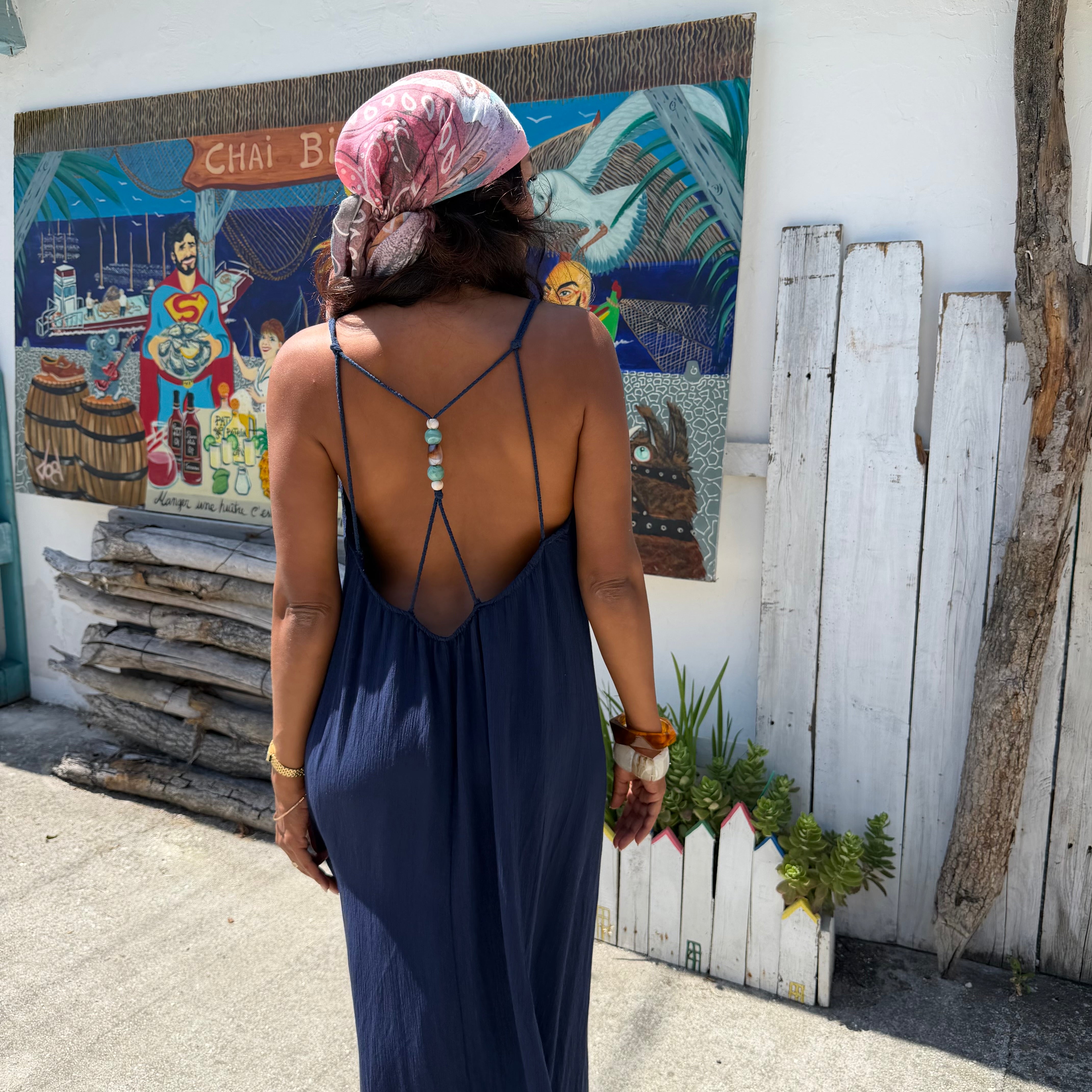 ROBE AZUR longue dos nu bleu marine