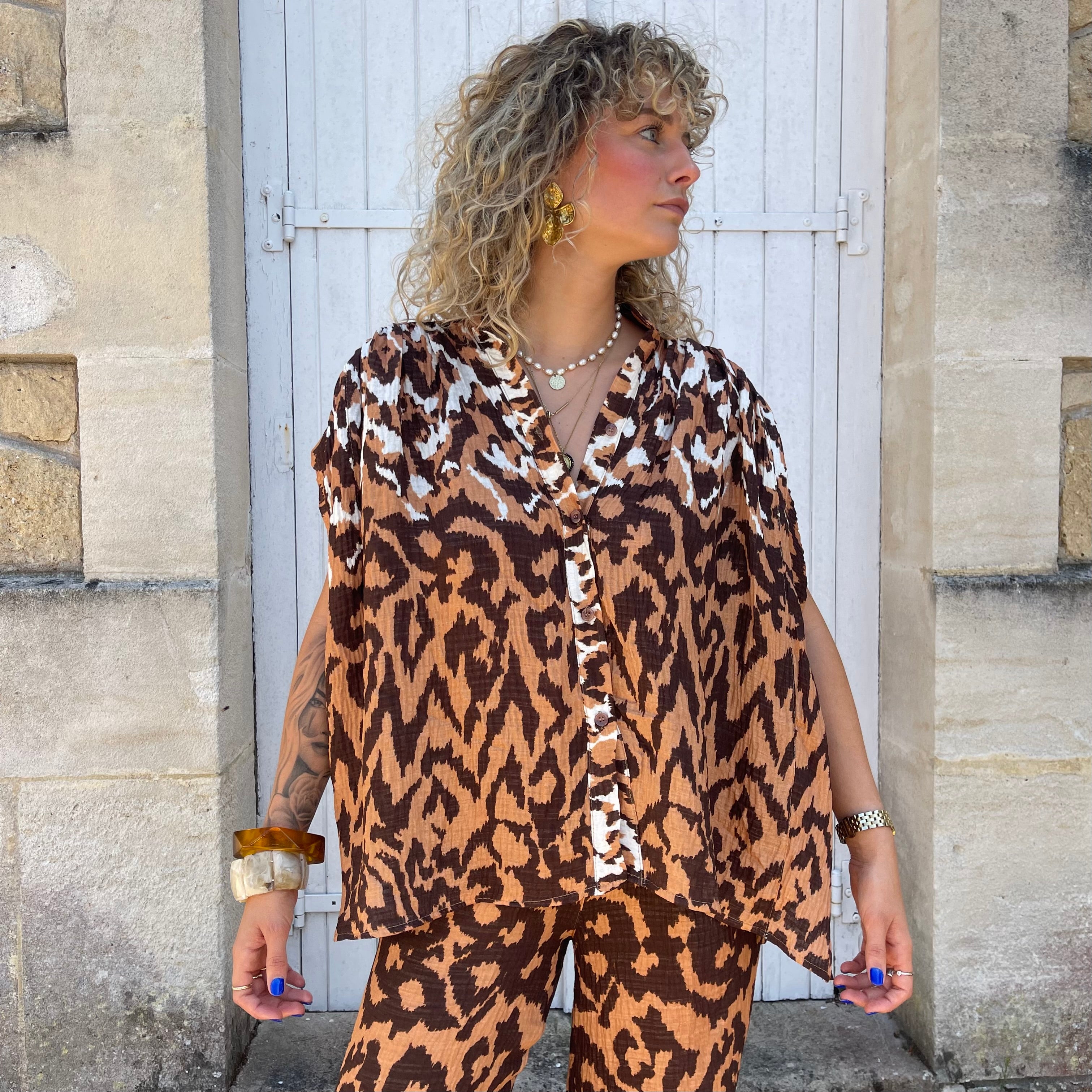 Blouse fluide ORA imprimé léopard