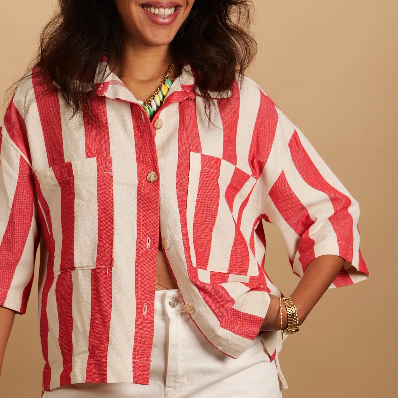 Chemise STRYA rayée corail & écru