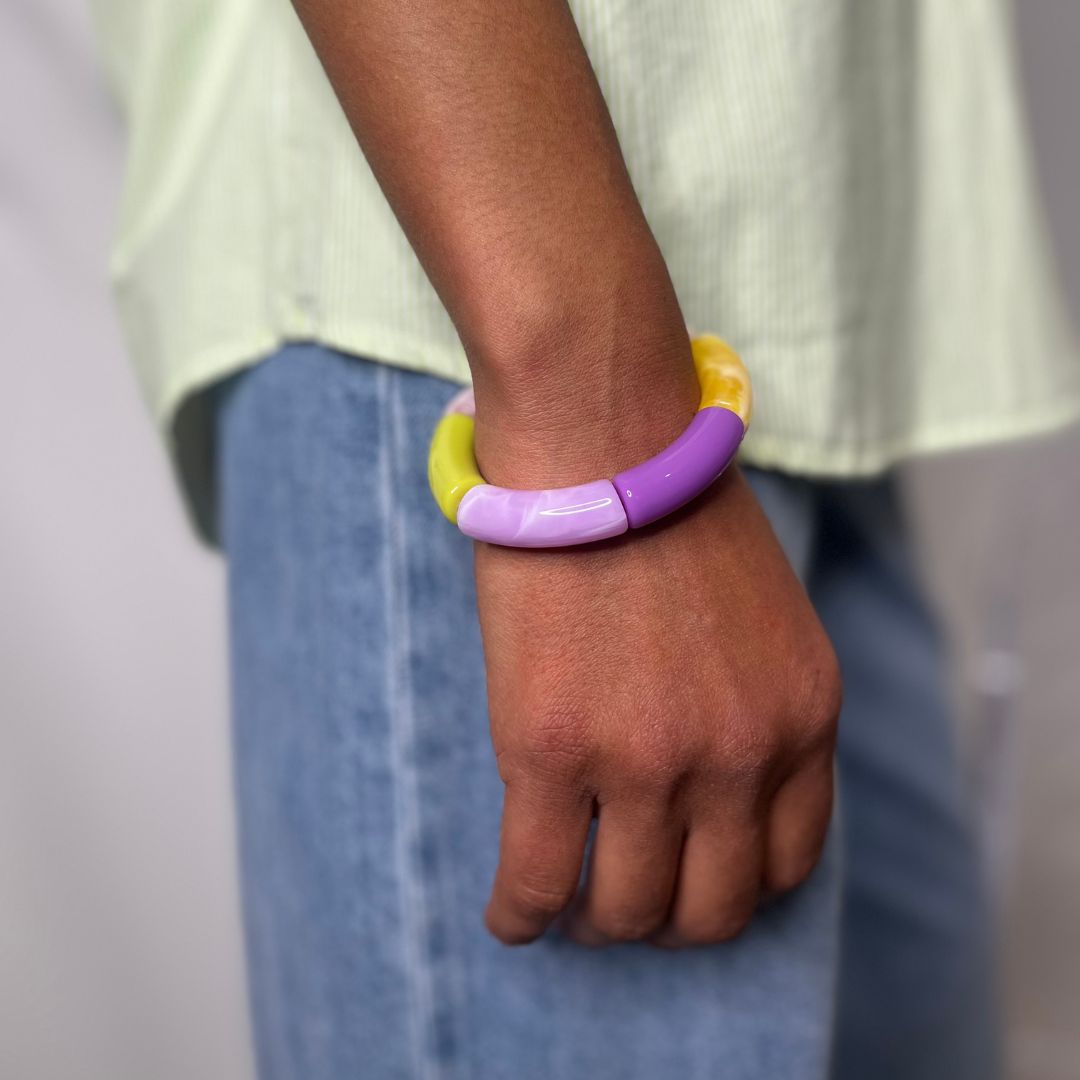 Bracelet SUGAR violet, jaune, écru, rose et vert olive