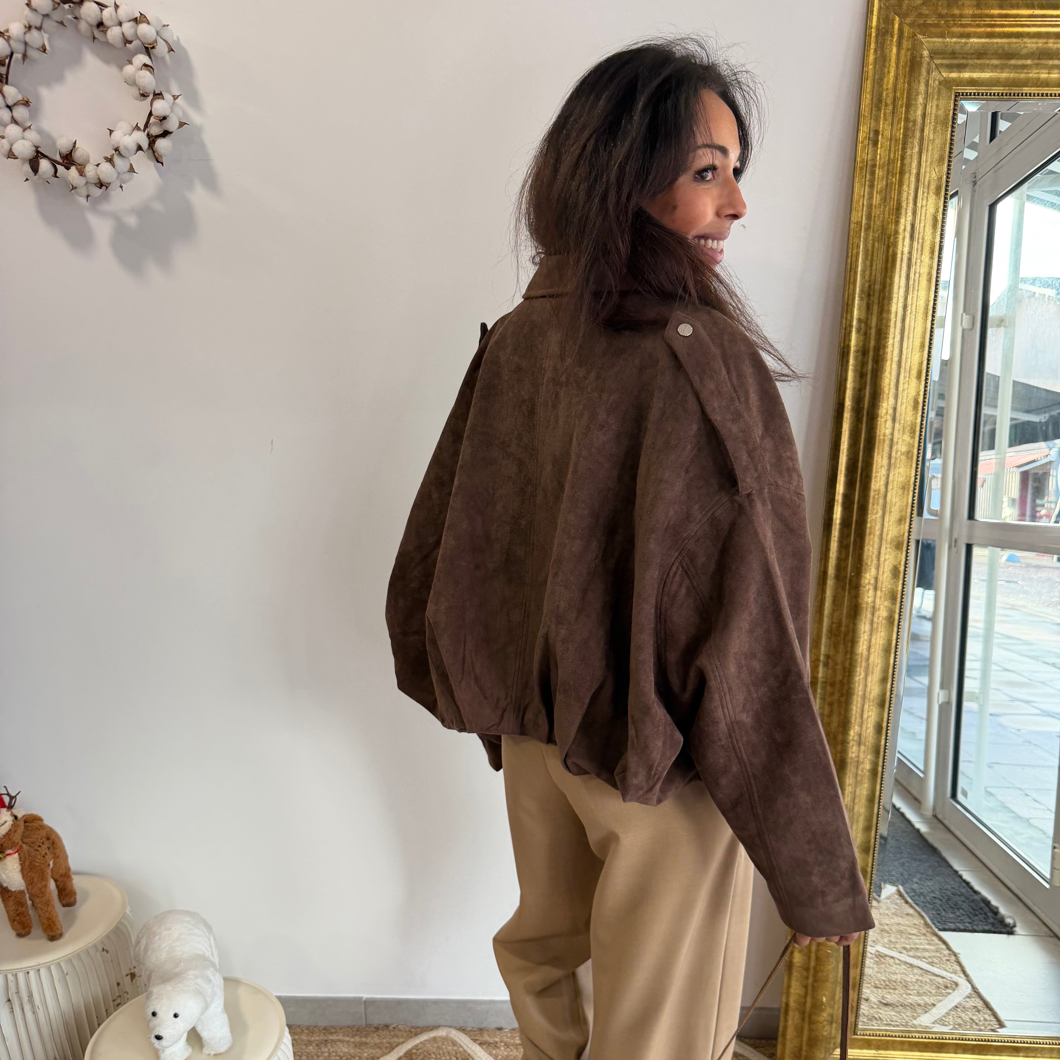 Bombers GAZIA oversize façon daim marron