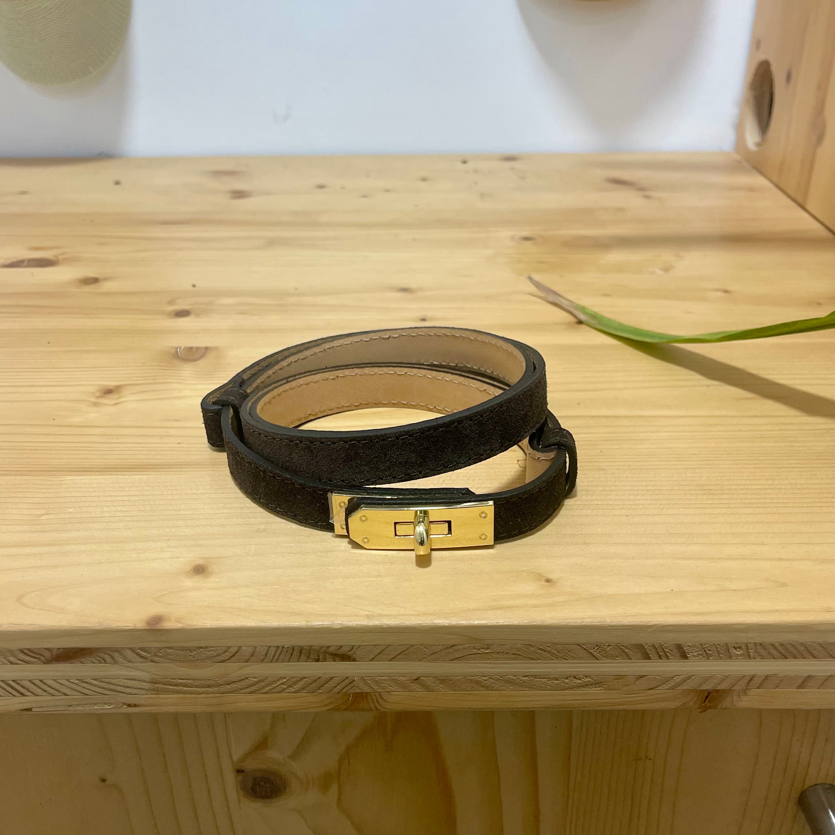 Ceinture cuir daim marron foncé  réglable