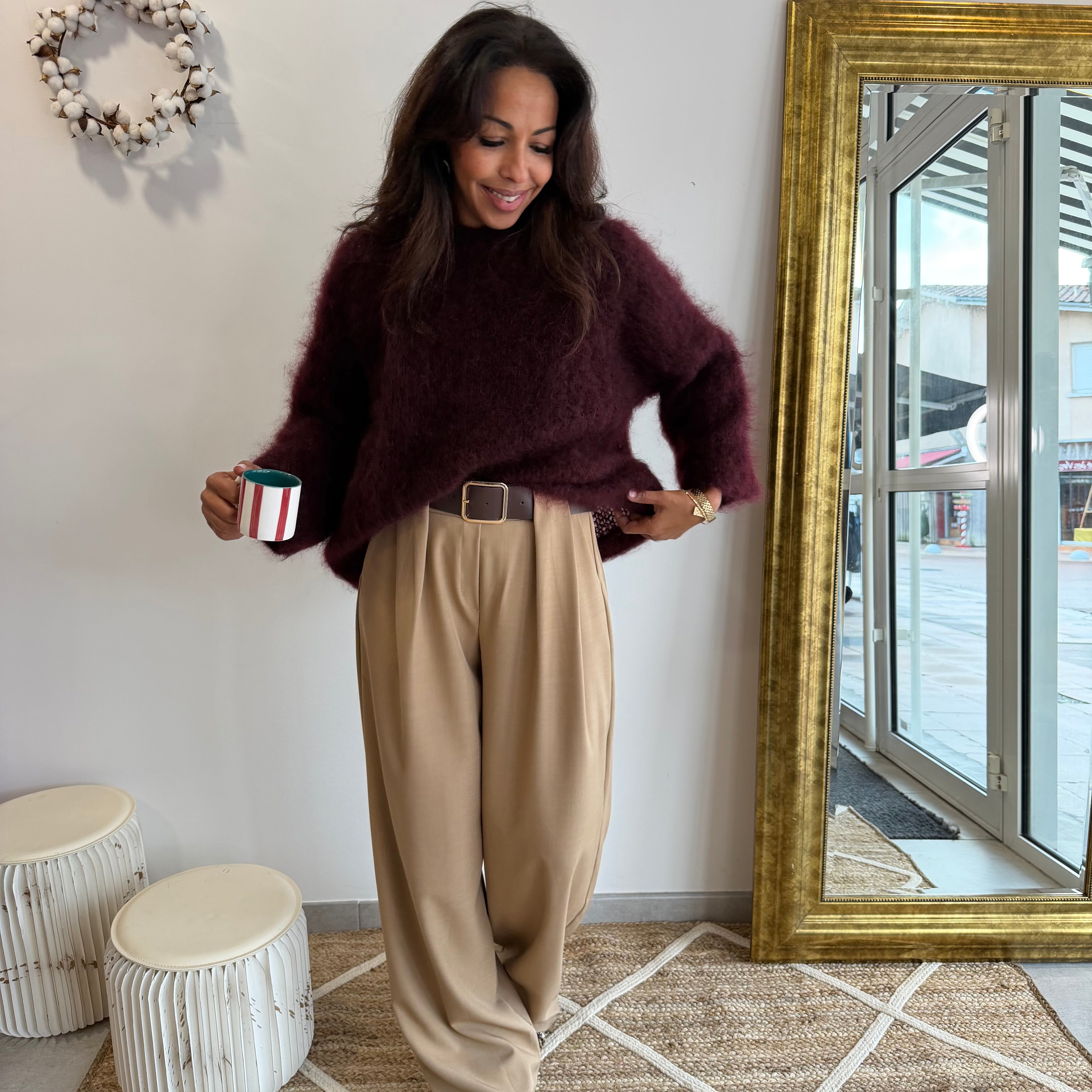 Pull en kid mohair GLADYS prune à la coupe oversize