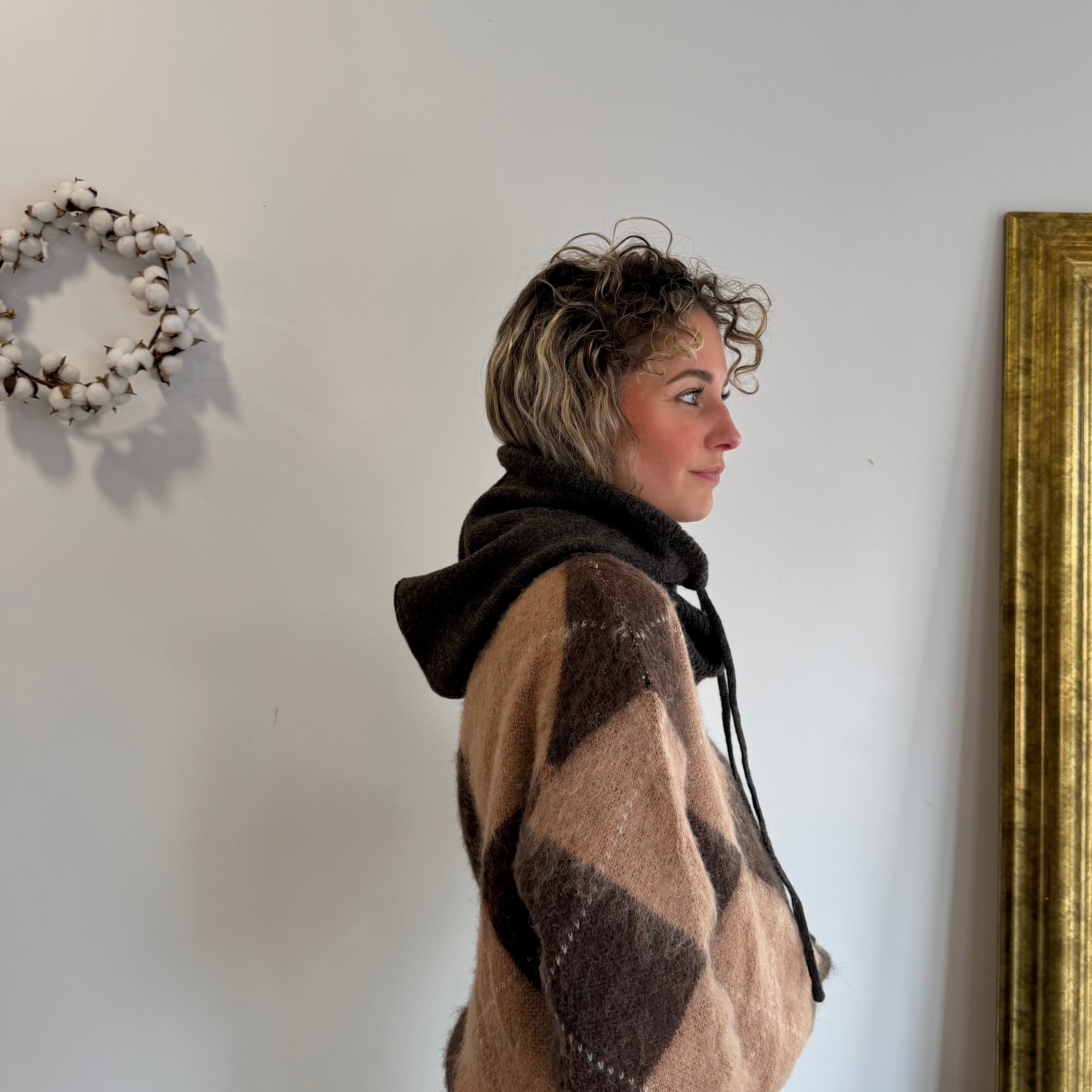 Cagoule ENVY marron en cashmere, col+capuche intégrée