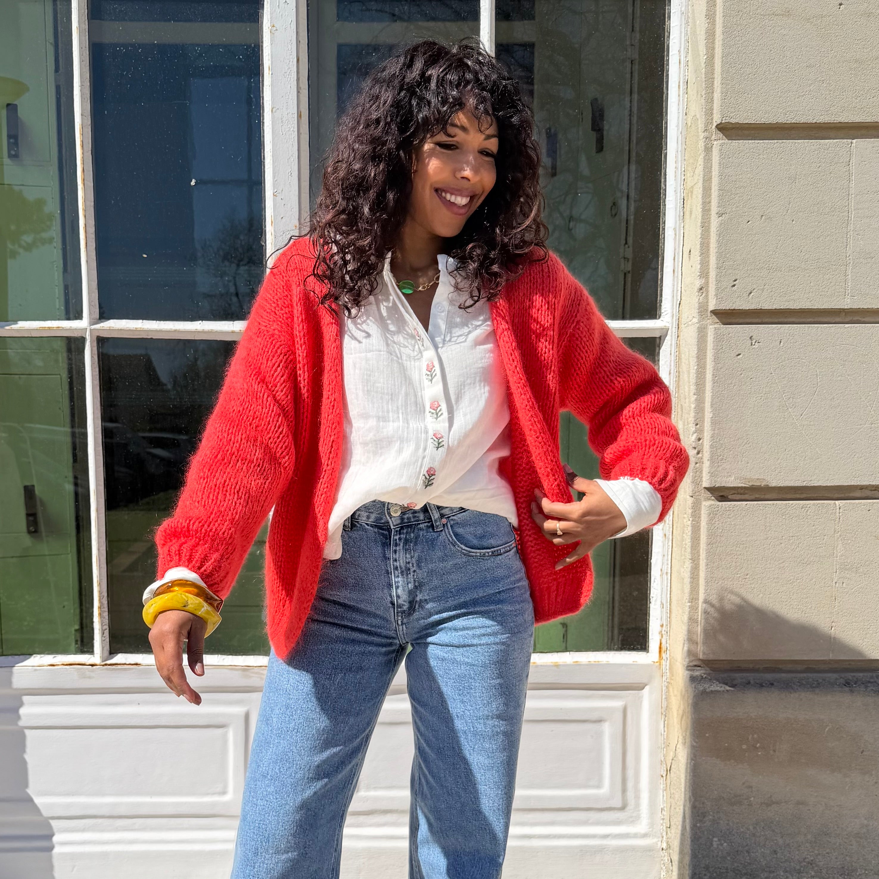 Gilet ELORA, corail en mohair