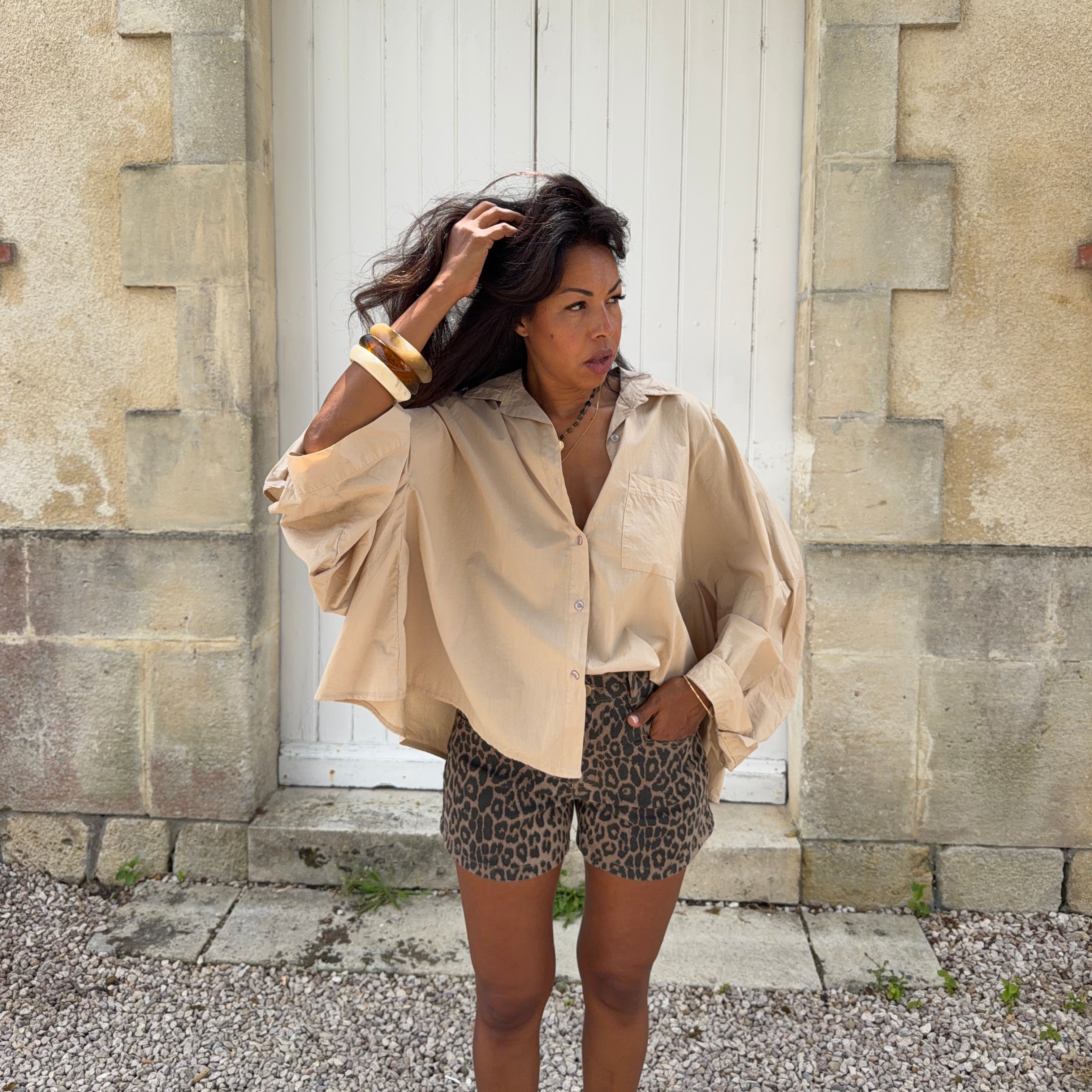 CHEMISE SAFARI OVERSIZE EN COTON BEIGE