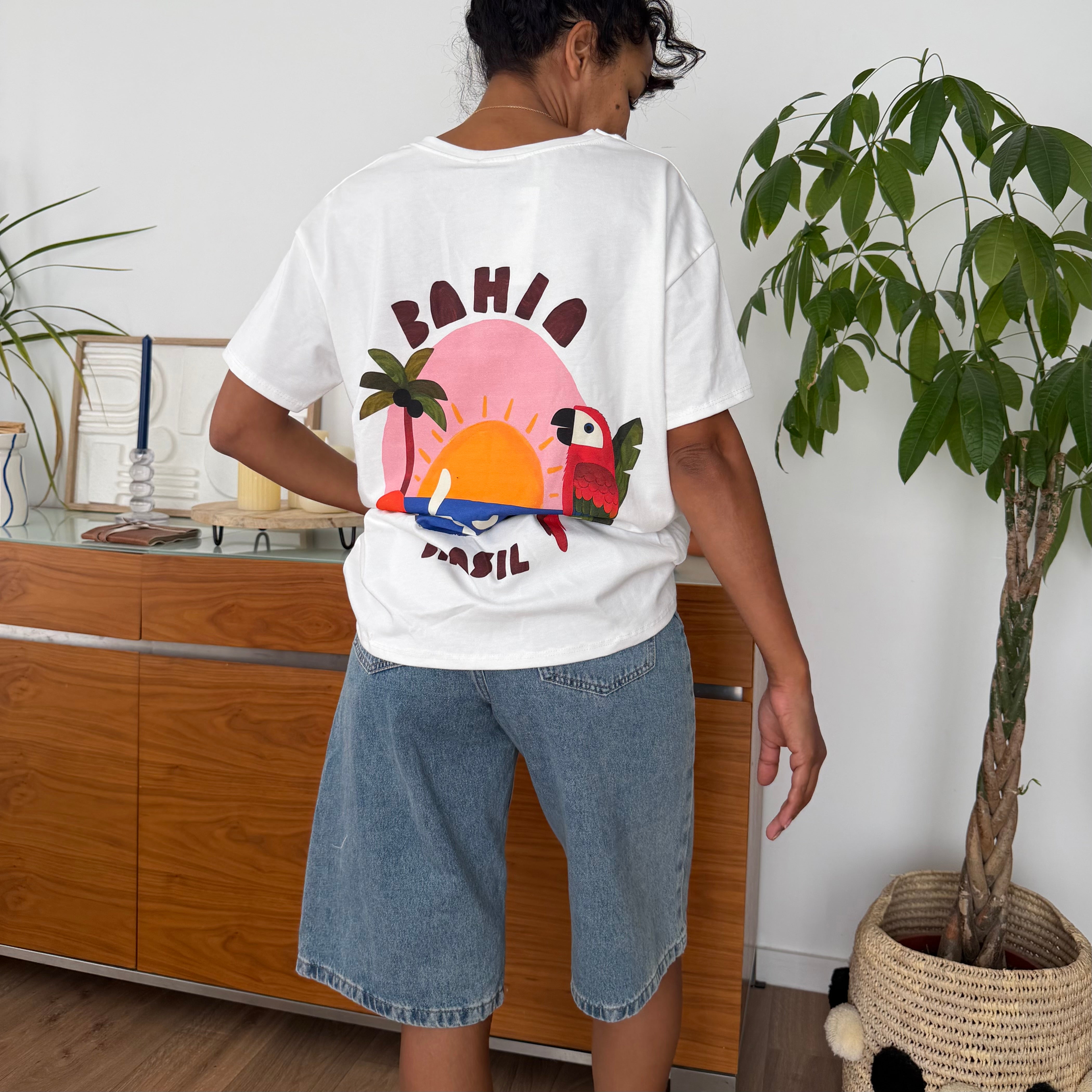 T-shirt blanc en coton imprimé BAHIA