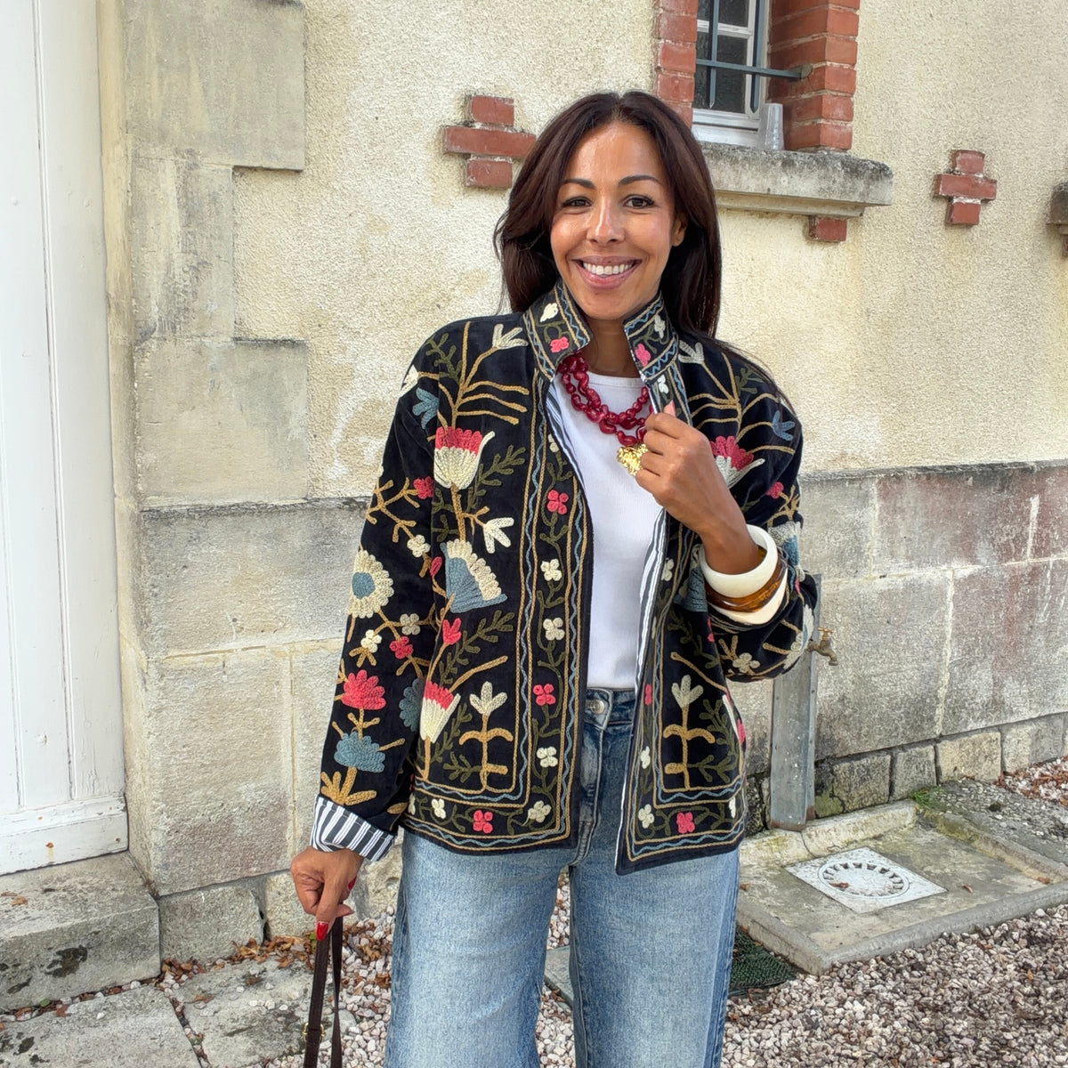 Veste SUZANE brodé noir