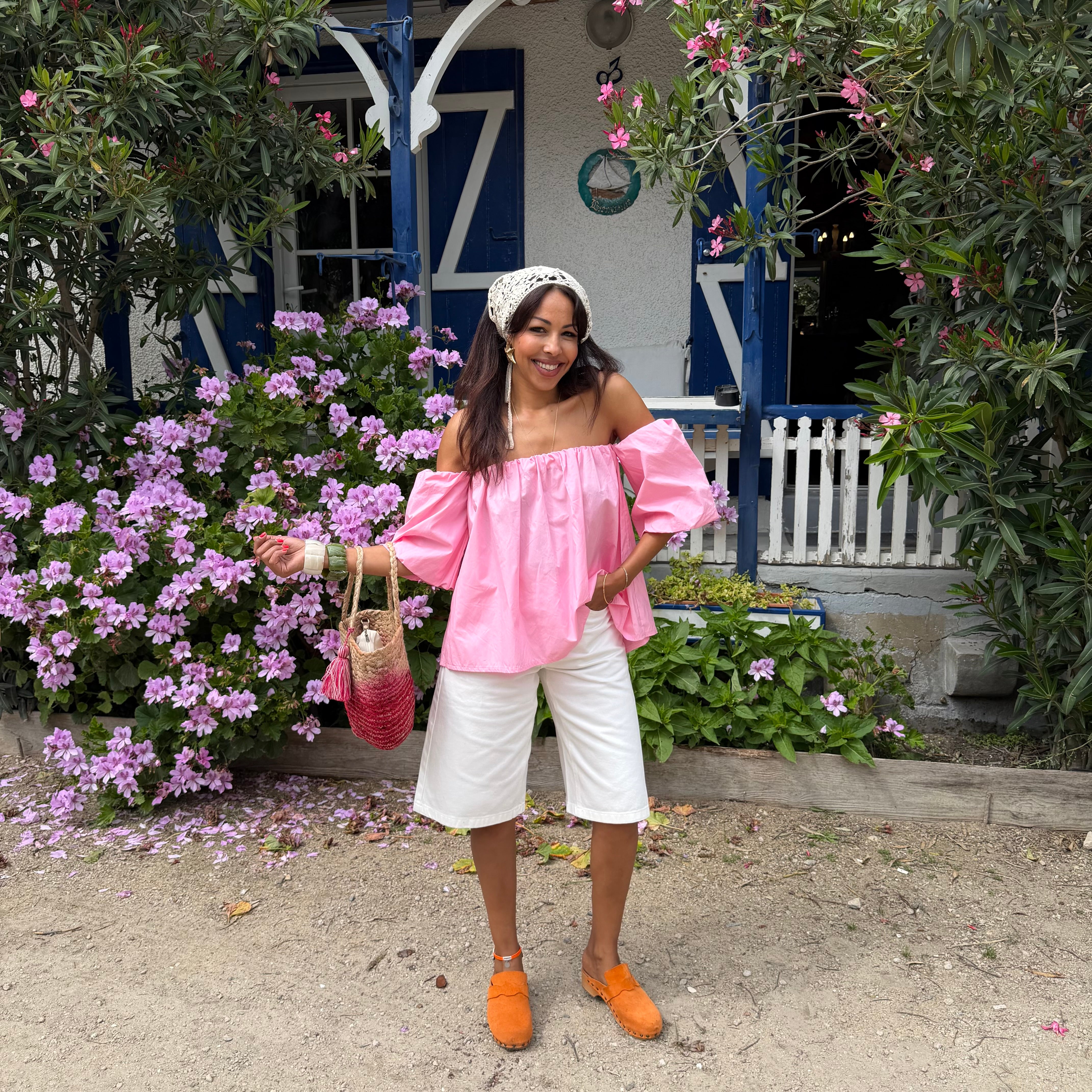 Blouse LIO rose poudré – coton –col bardot