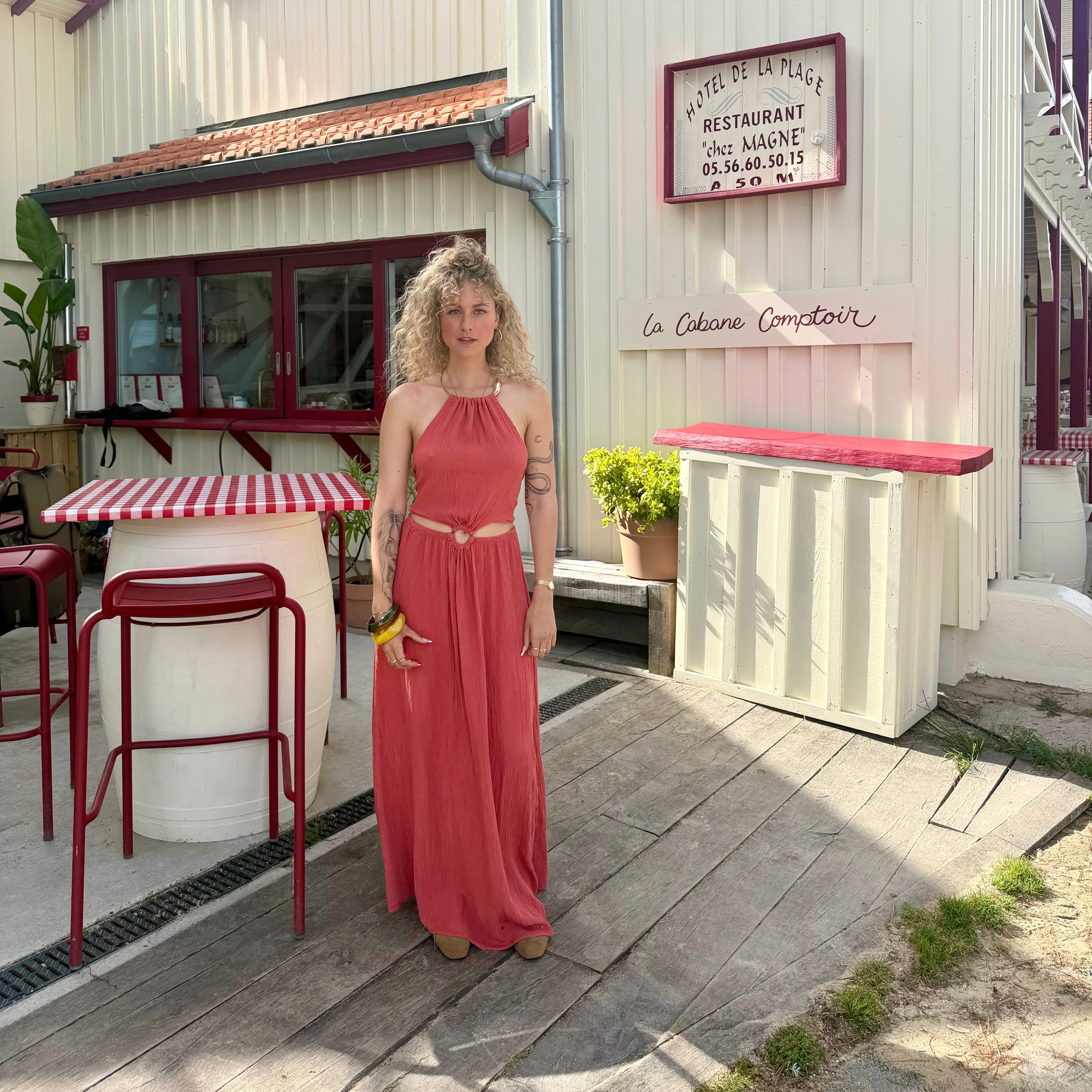 Robe longue DÉESSE dos nu terracotta irisée