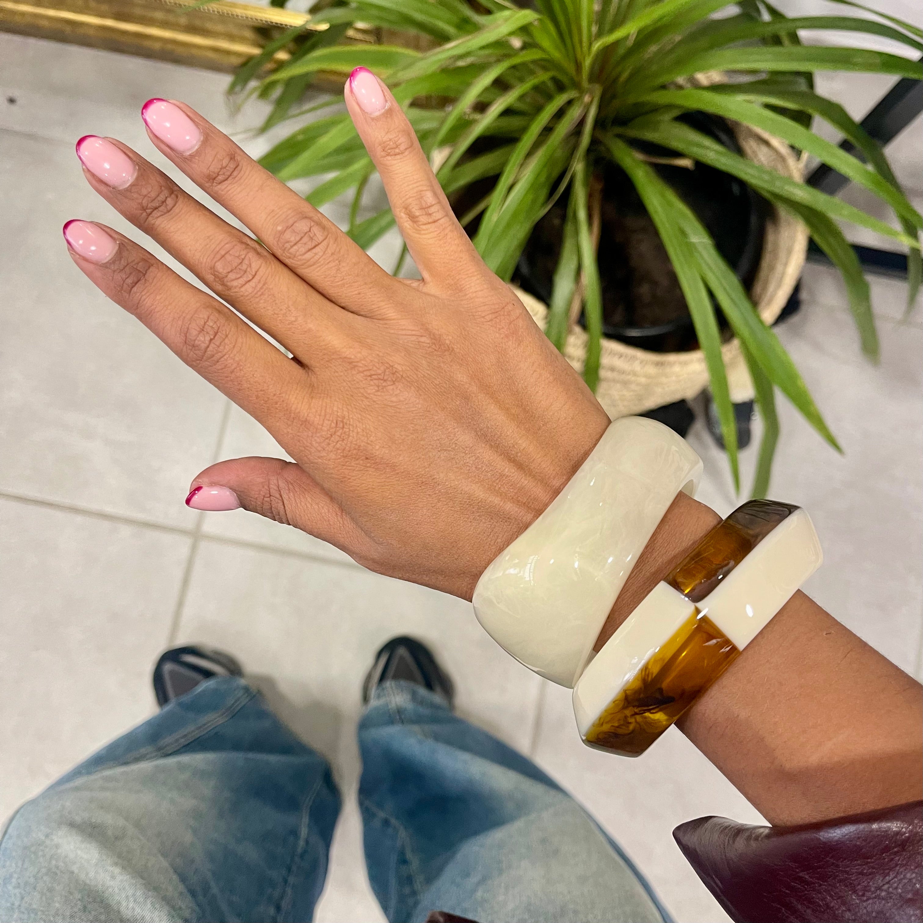 Jonc damier ivoire ambre