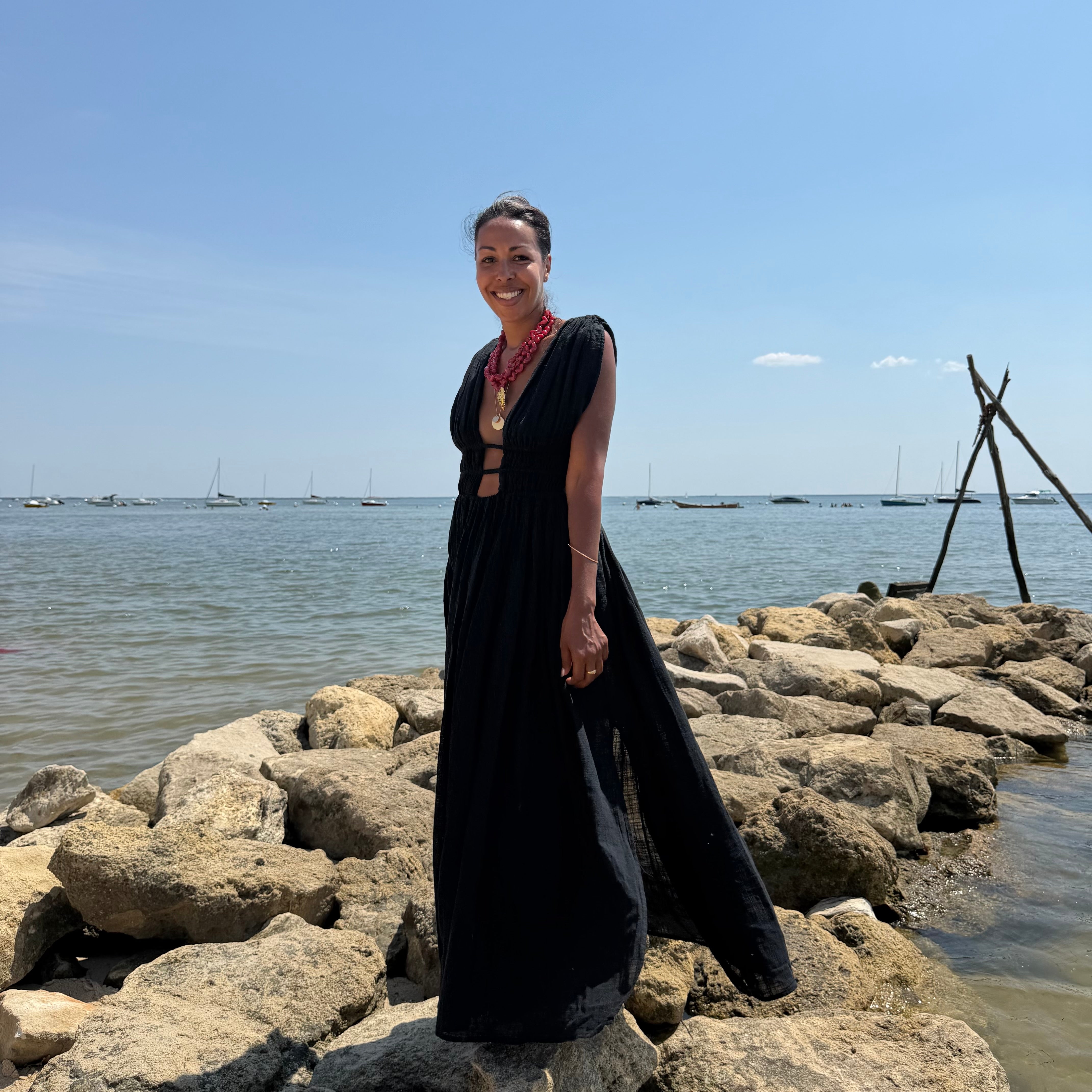 Robe GRECQUE bohème noire dos nu