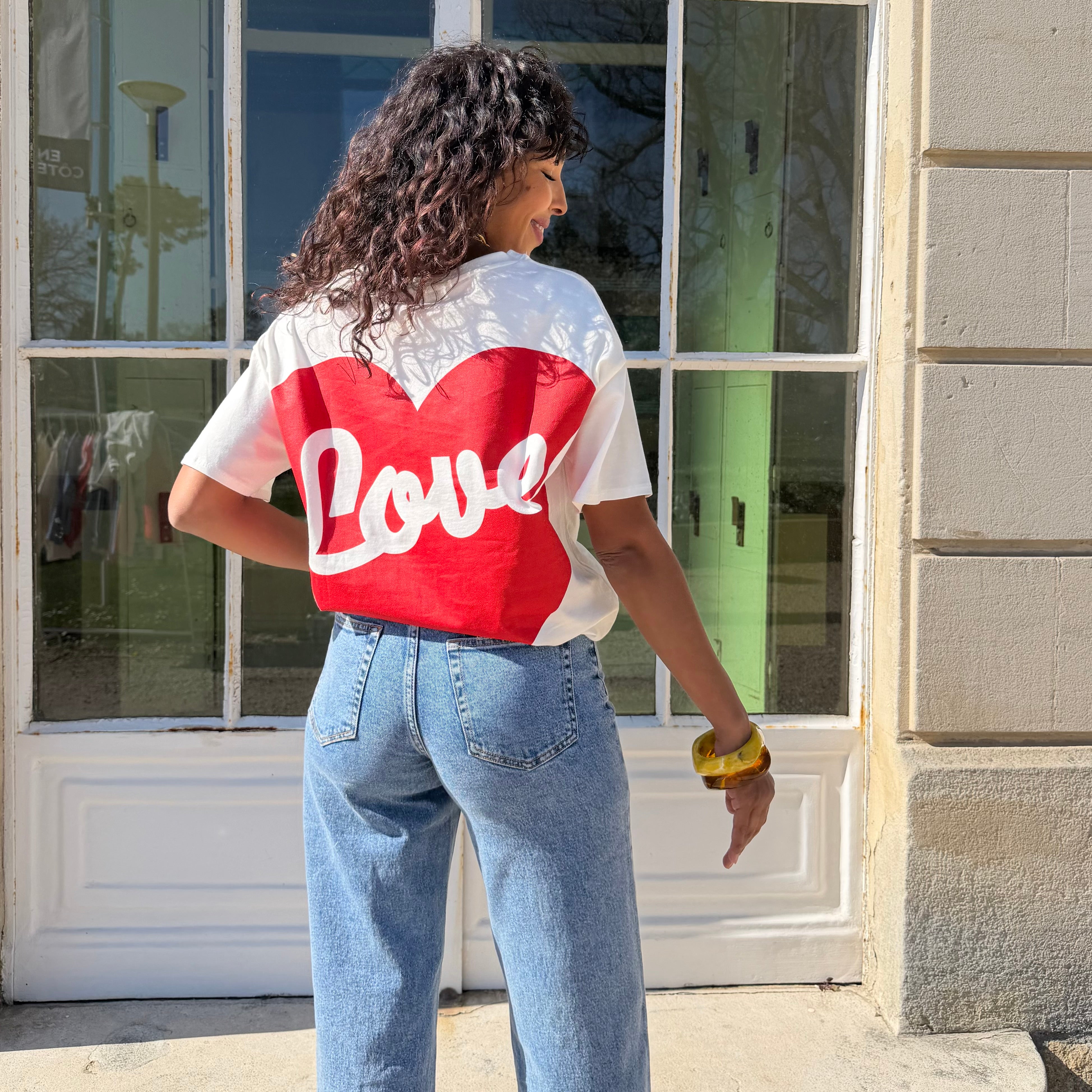 T-shirt oversize à manches courtes blanc  LOVE sérigraphié