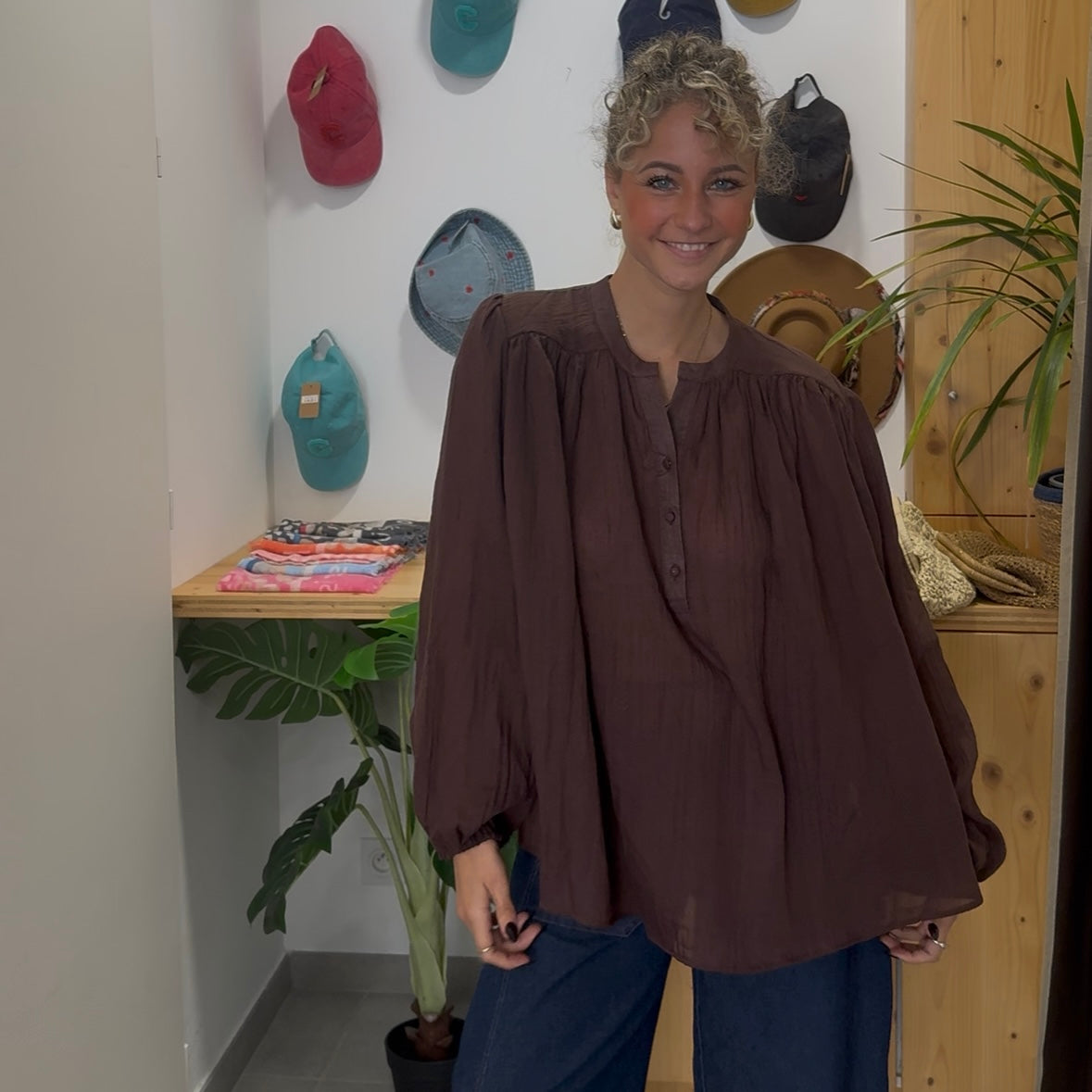 Blouse SARA chocolat en voile de coton