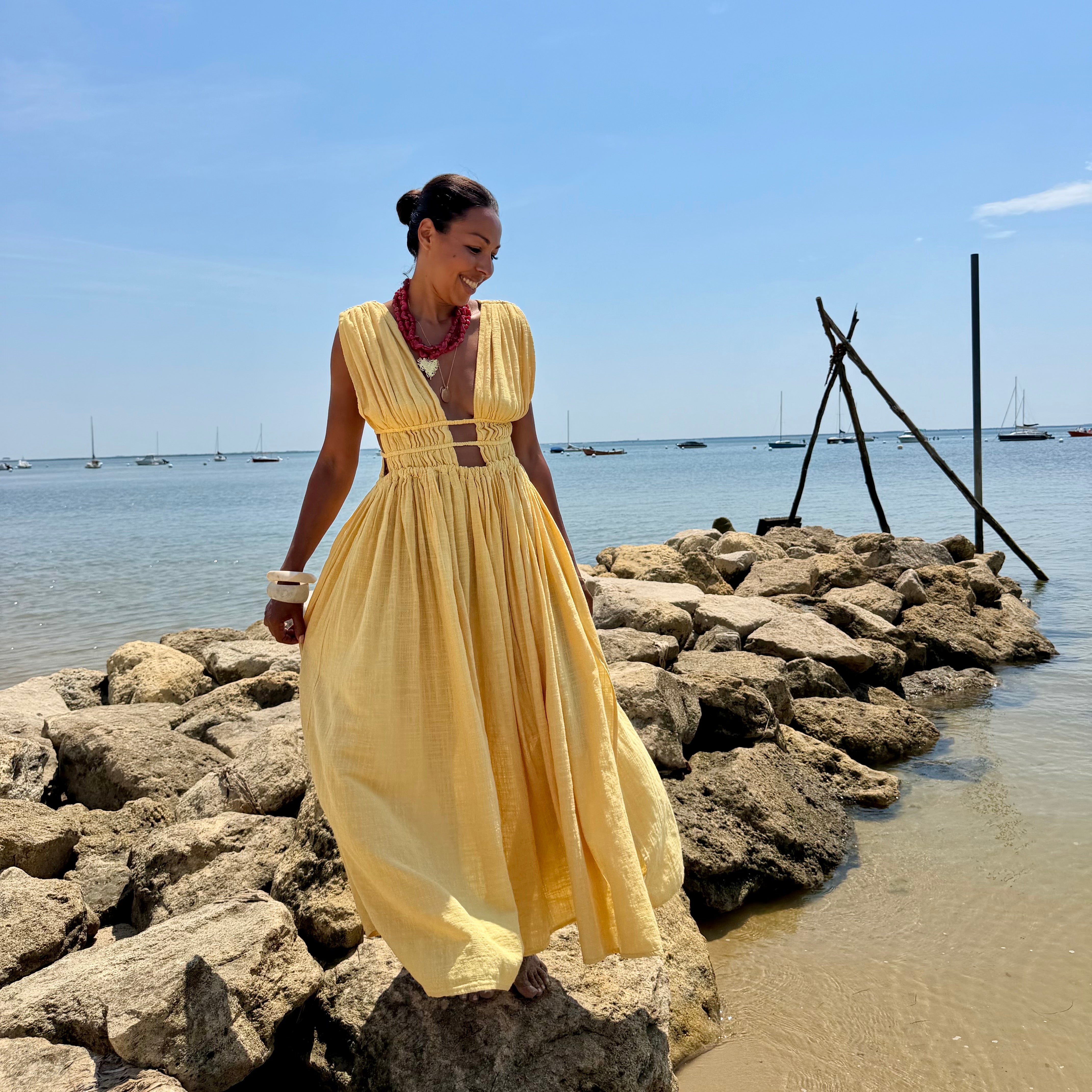 Robe GRECQUE bohème jaune