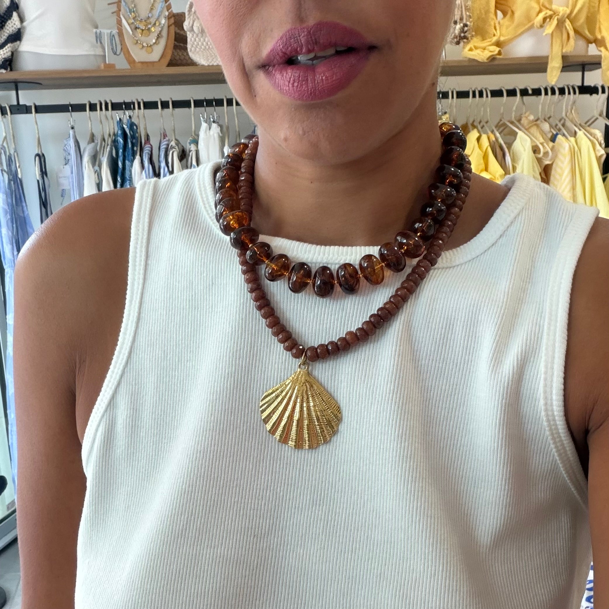 COLLIER COQUILLAGE DORÉ marron