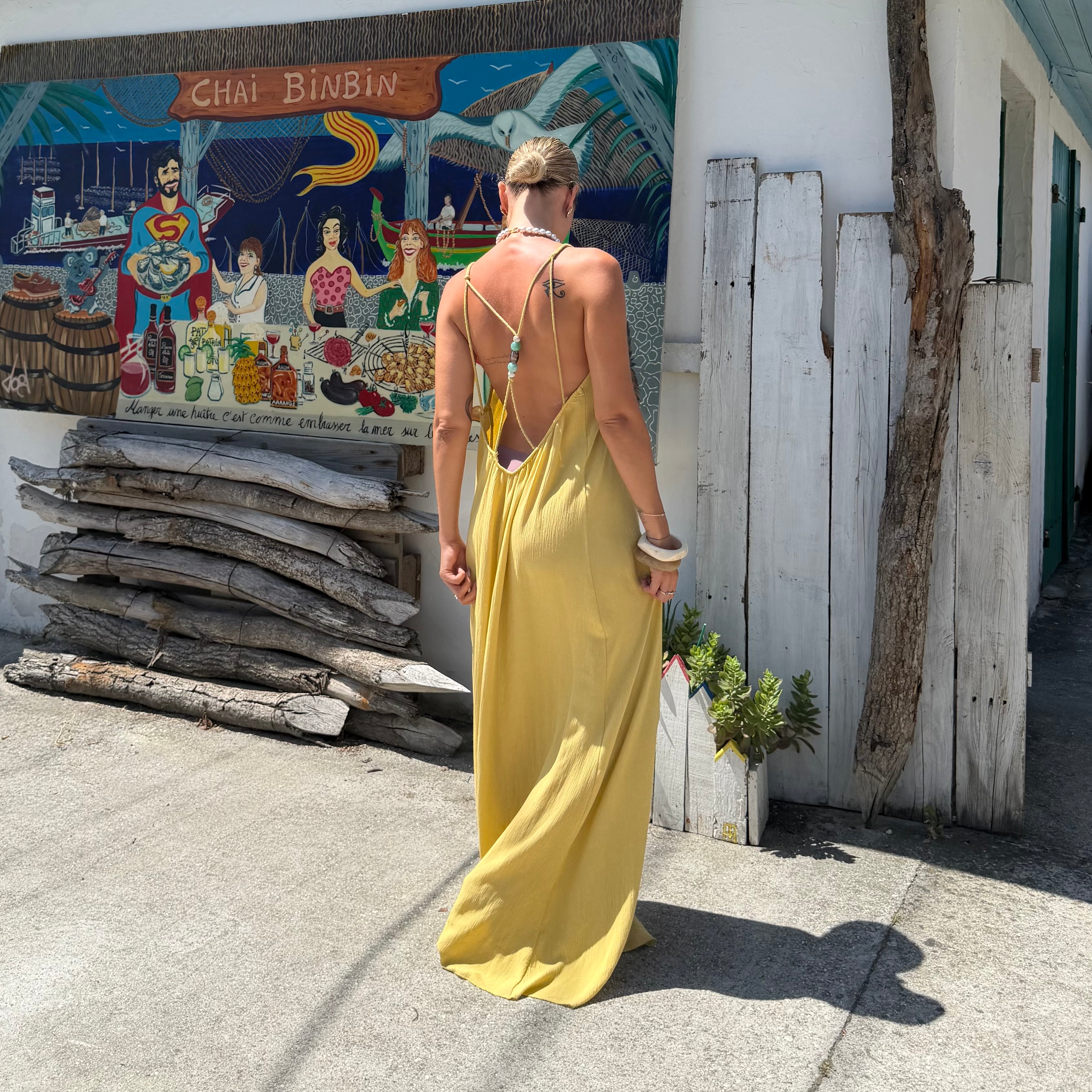 ROBE AZUR longue dos nu jaune