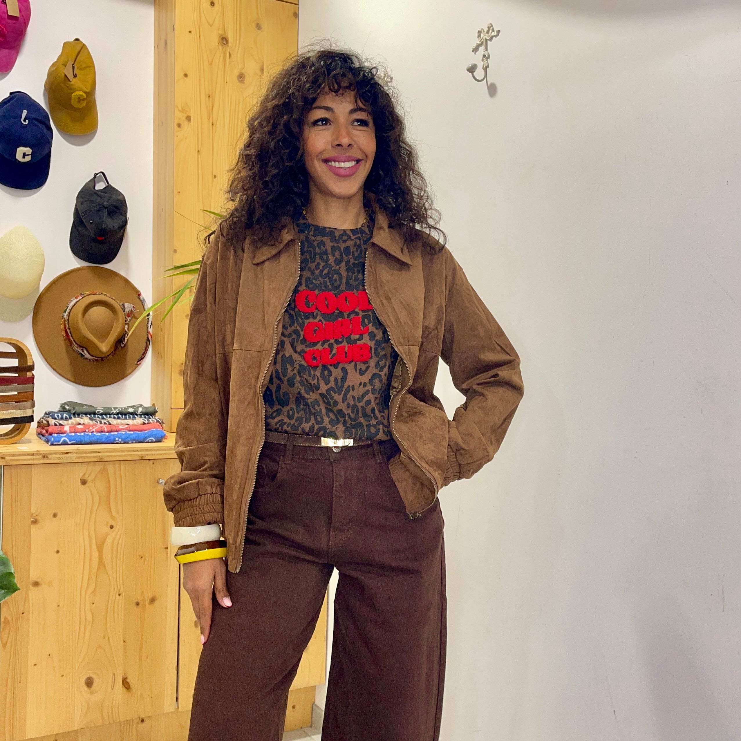 Veste camel CARLA effet daim coupe bombers