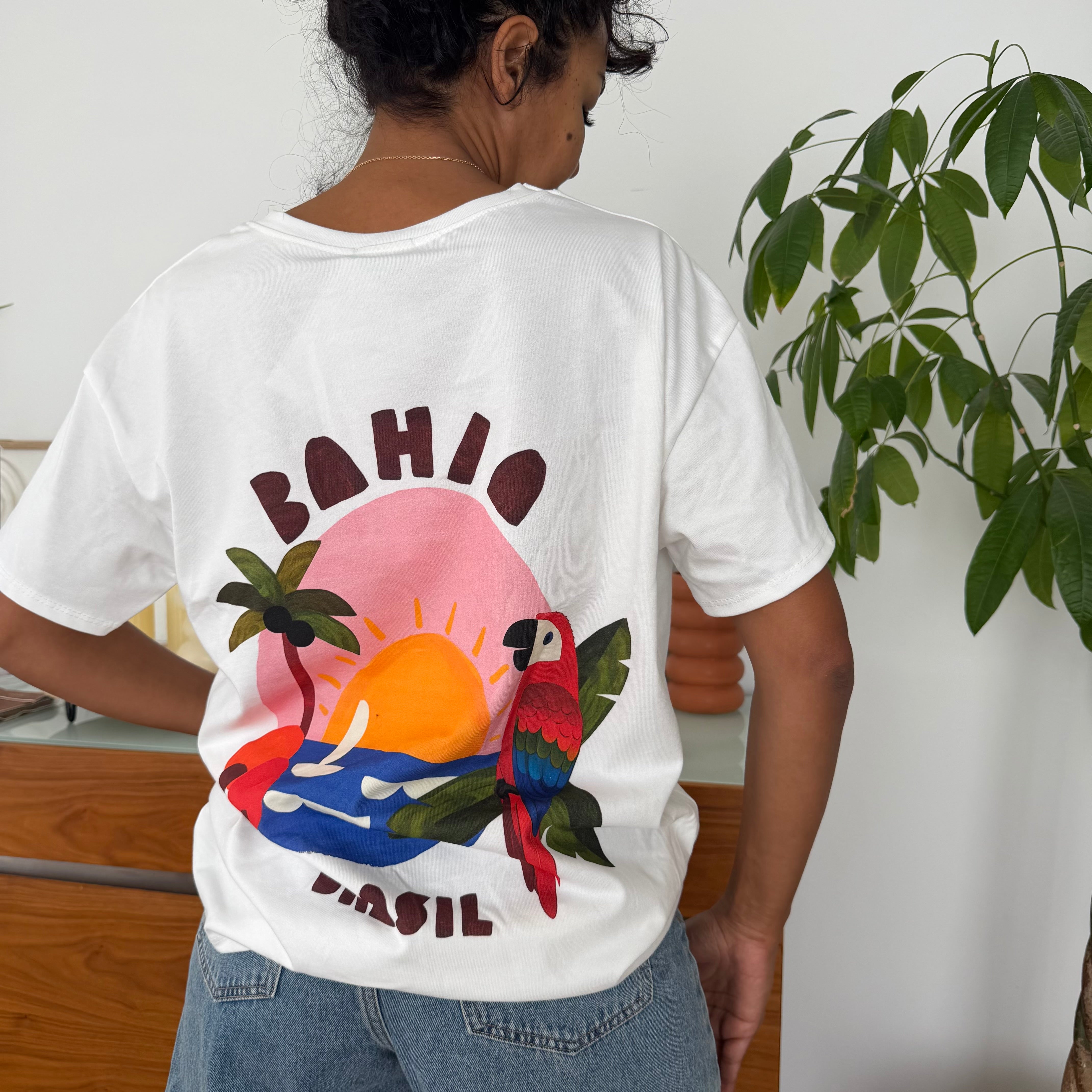 T-shirt blanc en coton imprimé BAHIA