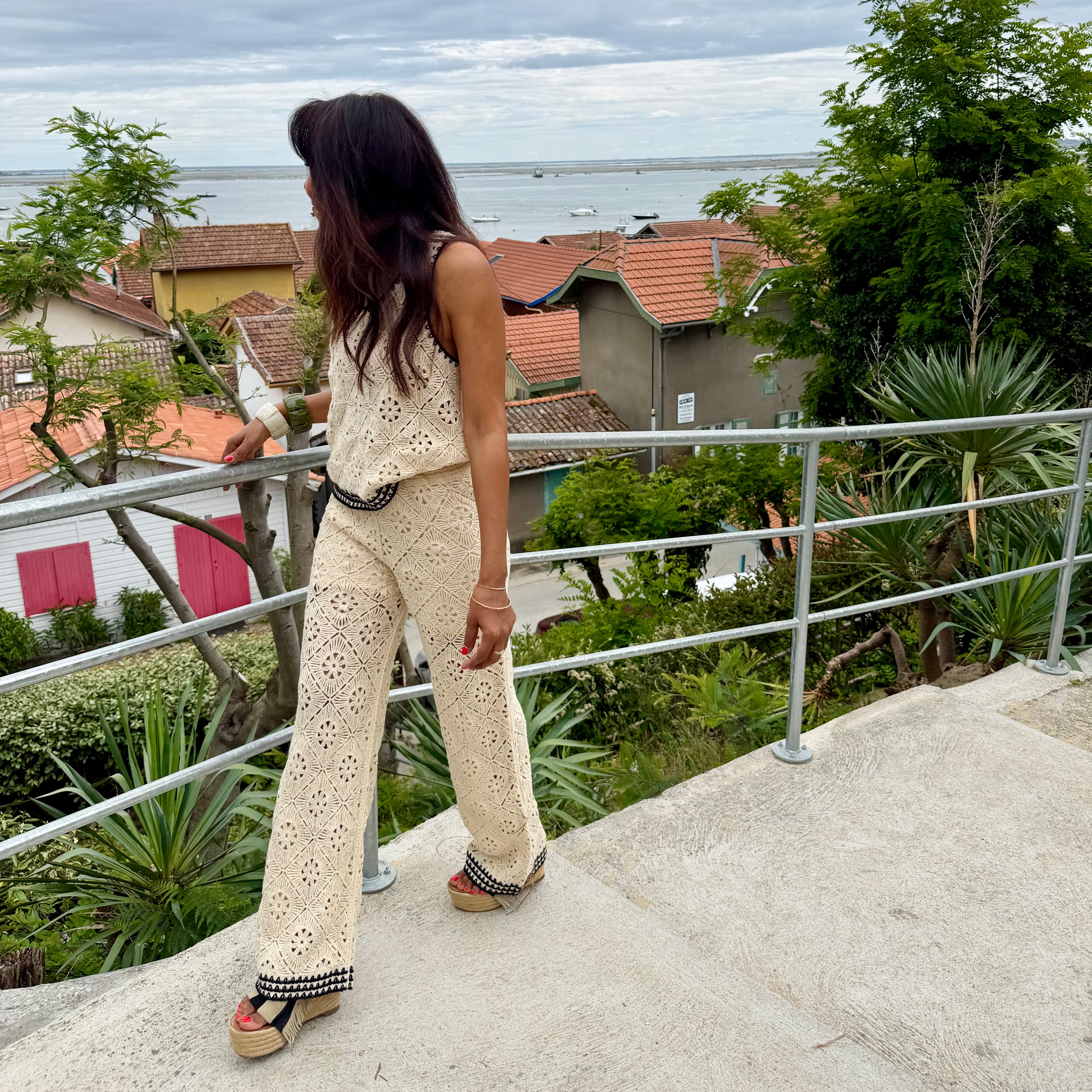 Pantalon crochet ajouré en coton