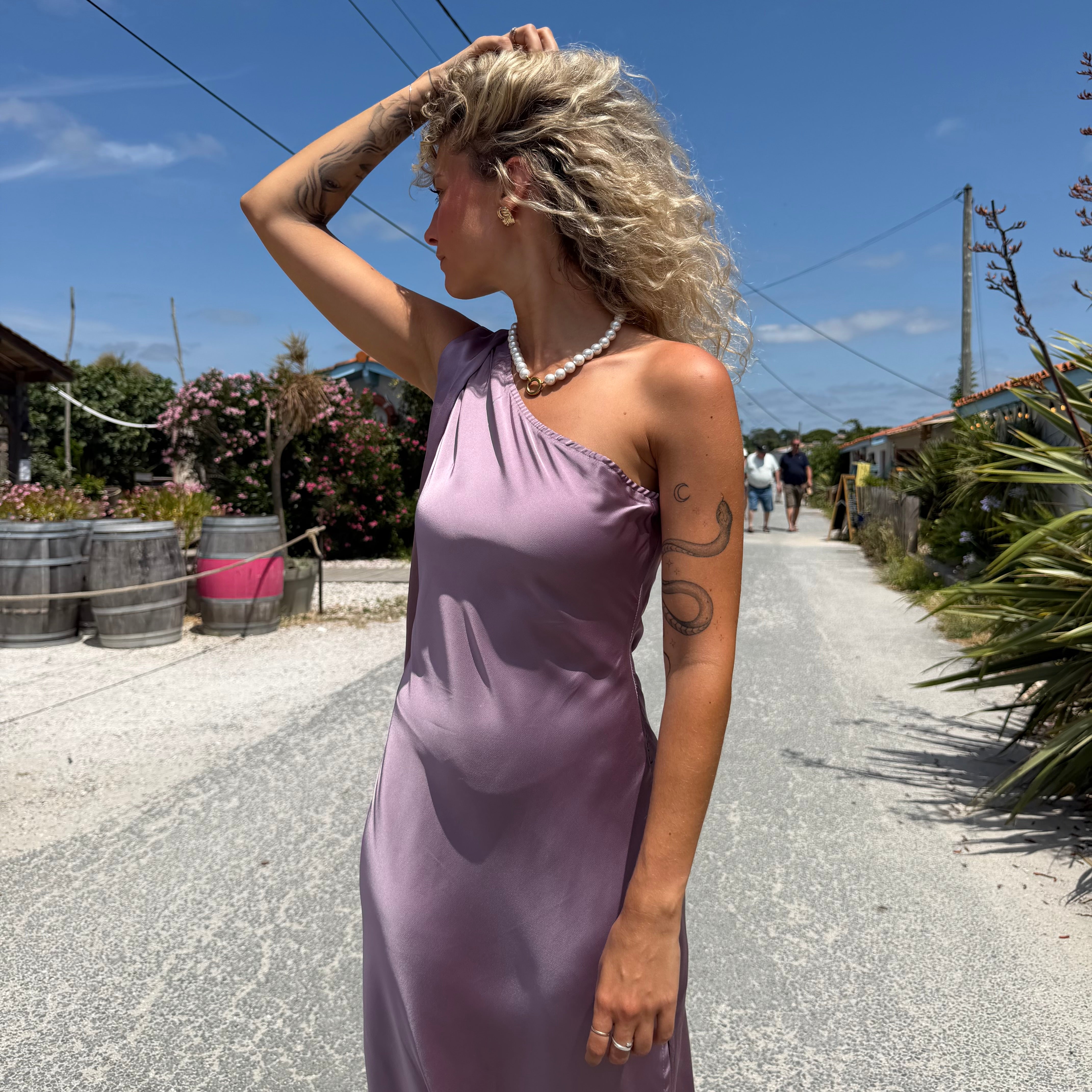 Robe longue satinée ESME parme