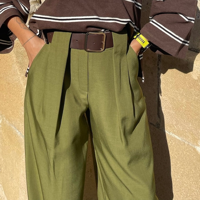 Pantalon tailleur SUSY coupe wide, Vert olive
