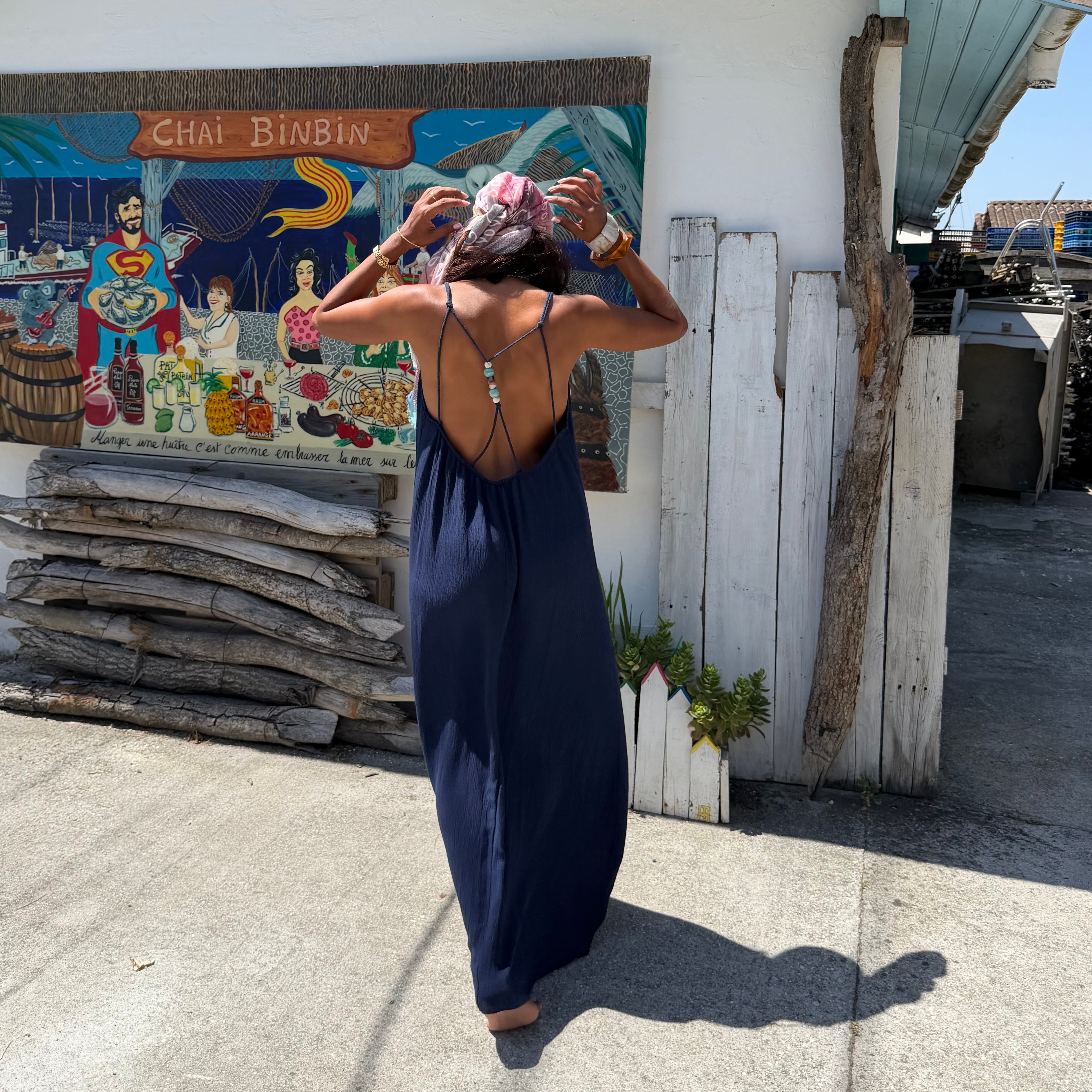 ROBE AZUR longue dos nu bleu marine