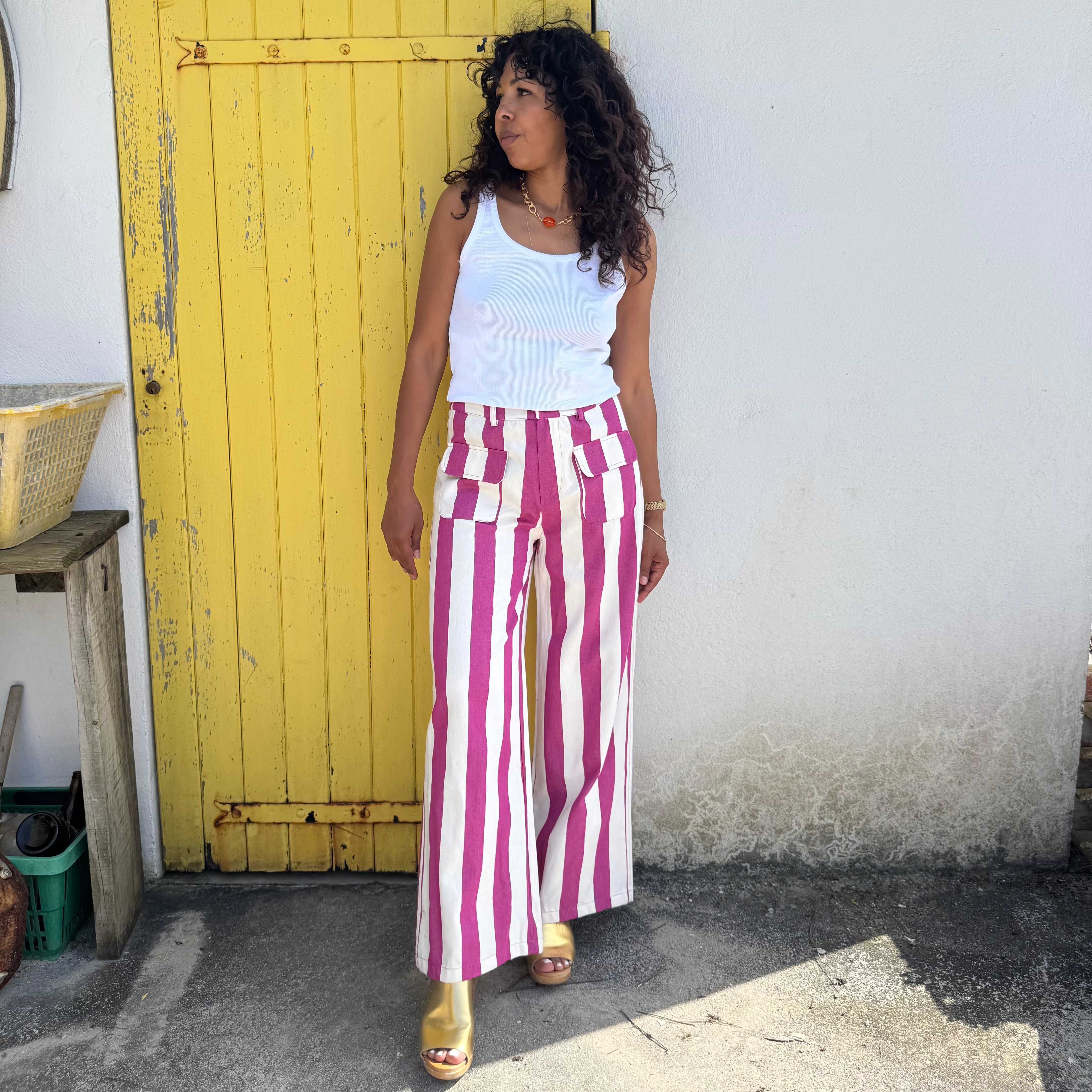 Pantalon RAPHAEL violet à rayures