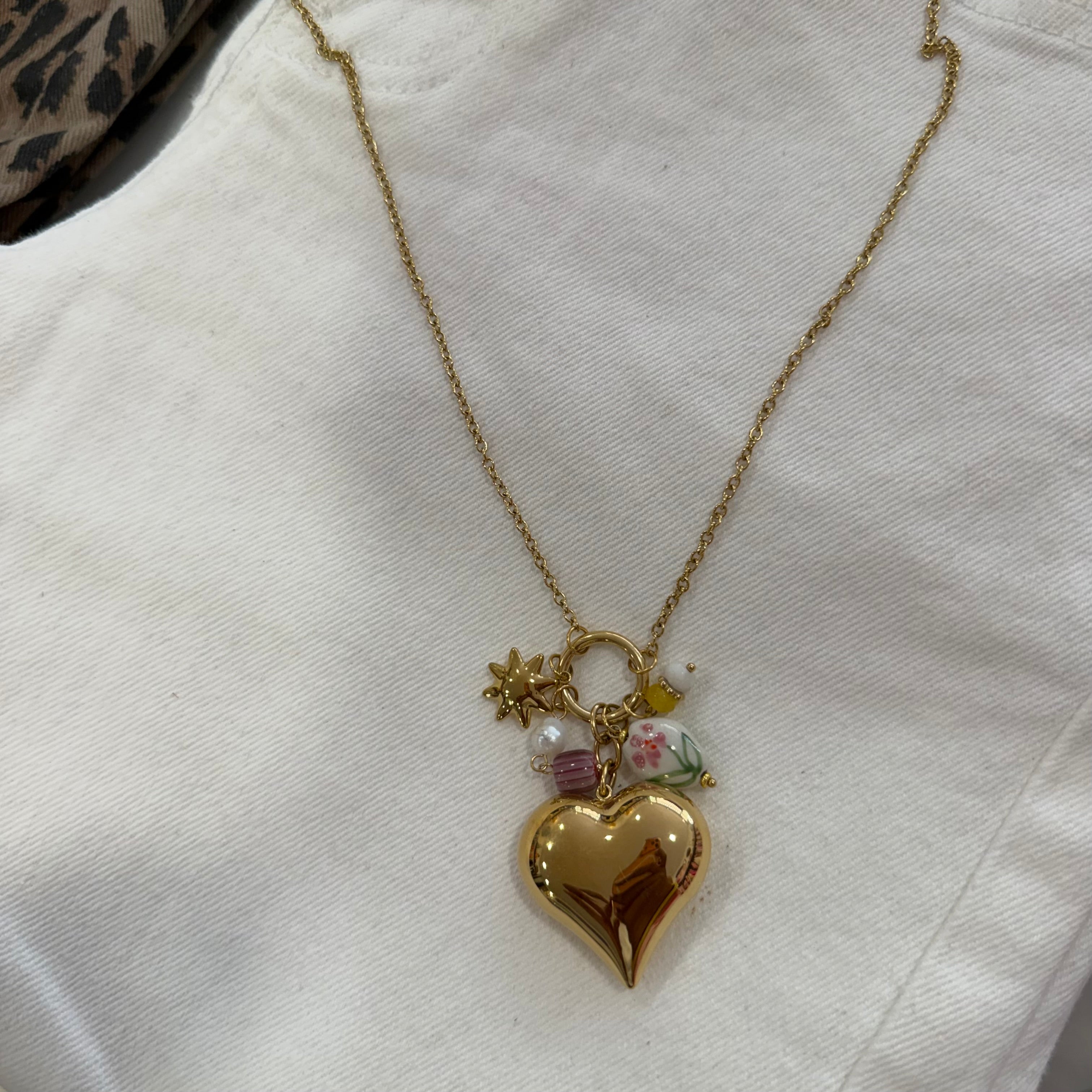 Collier sautoir doré pendentifs cœur