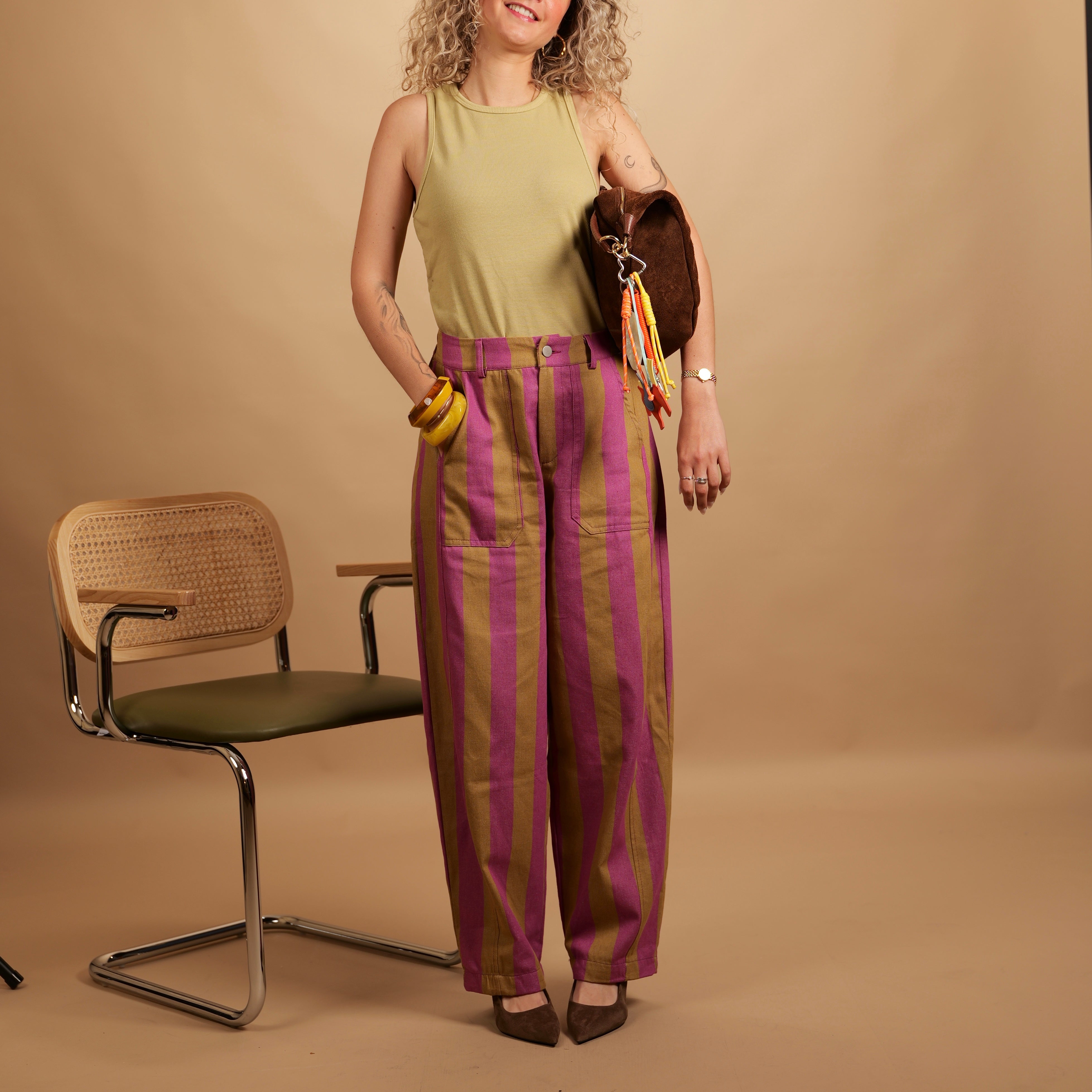 Pantalon LOUNA violet framboise & vert olive
