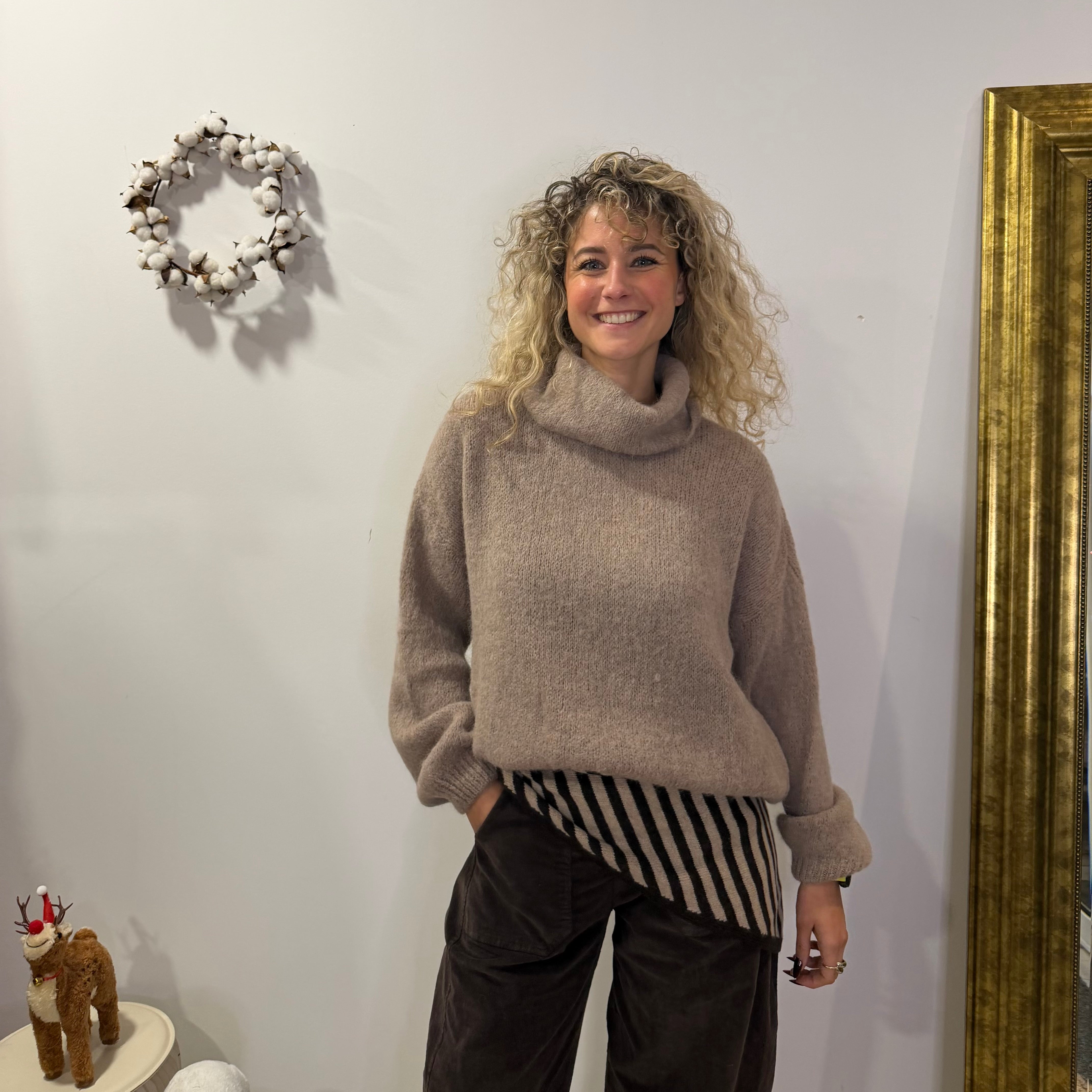 Pull col roulé LILIAN beige, baby alpaga laine