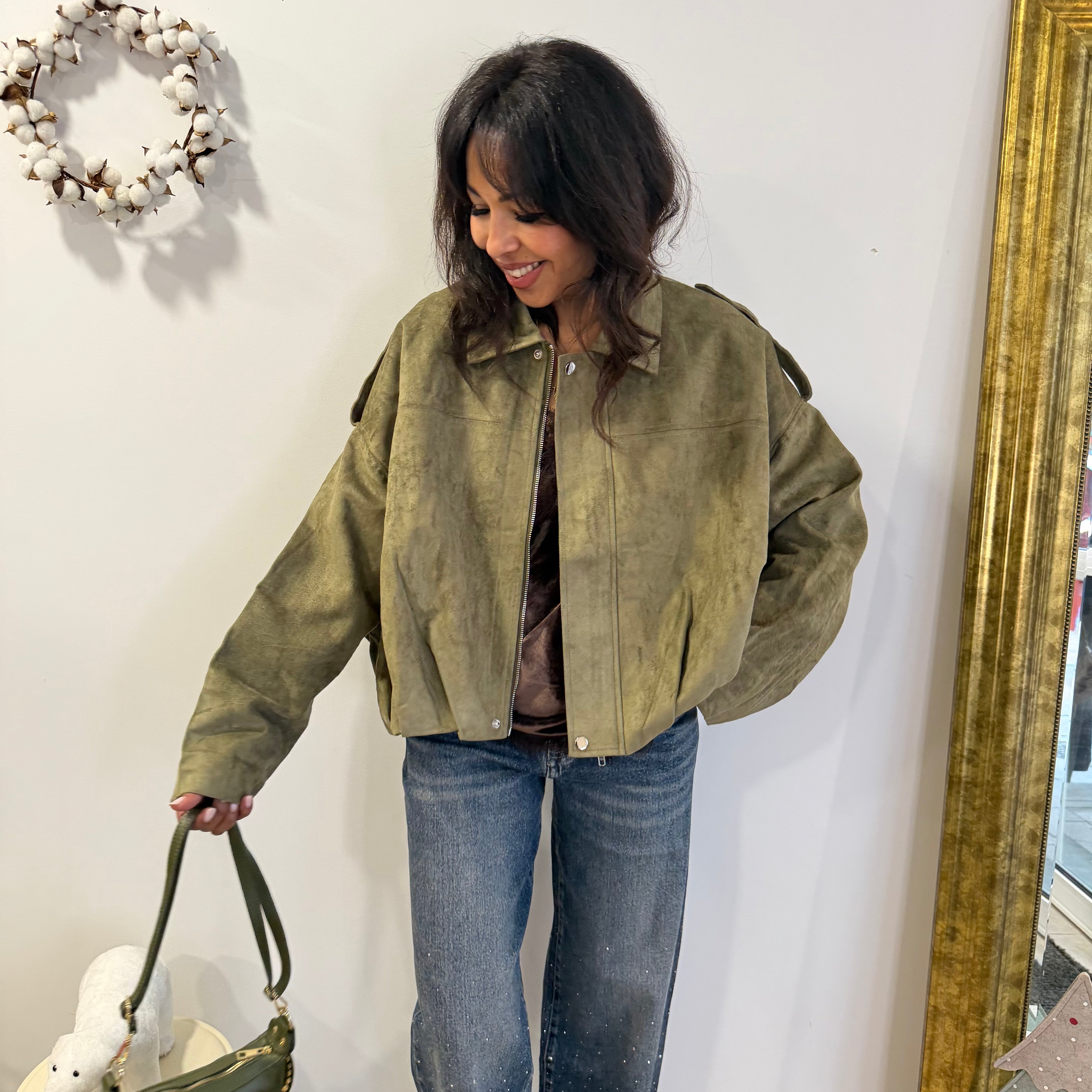 Bombers GAZIA oversize façon daim kaki