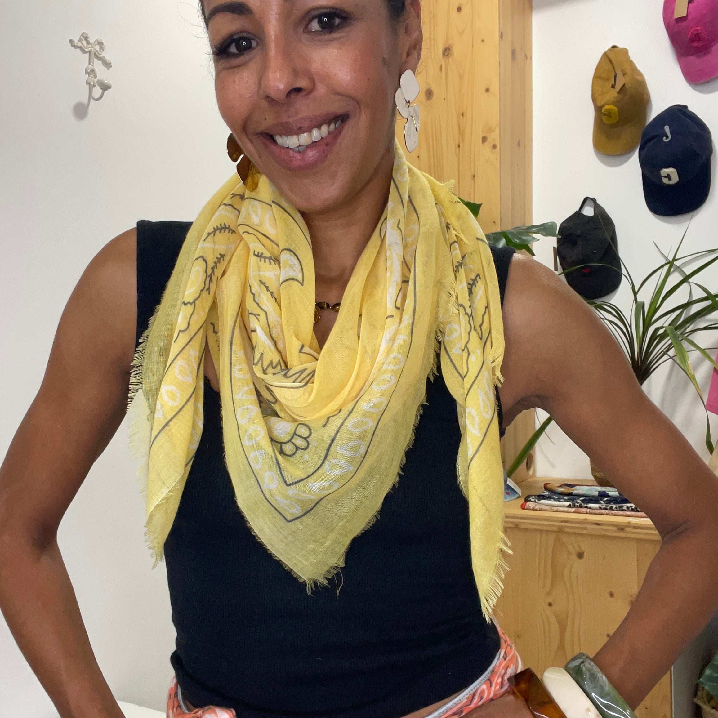 Foulard imprimé BANDANA jaune petit format