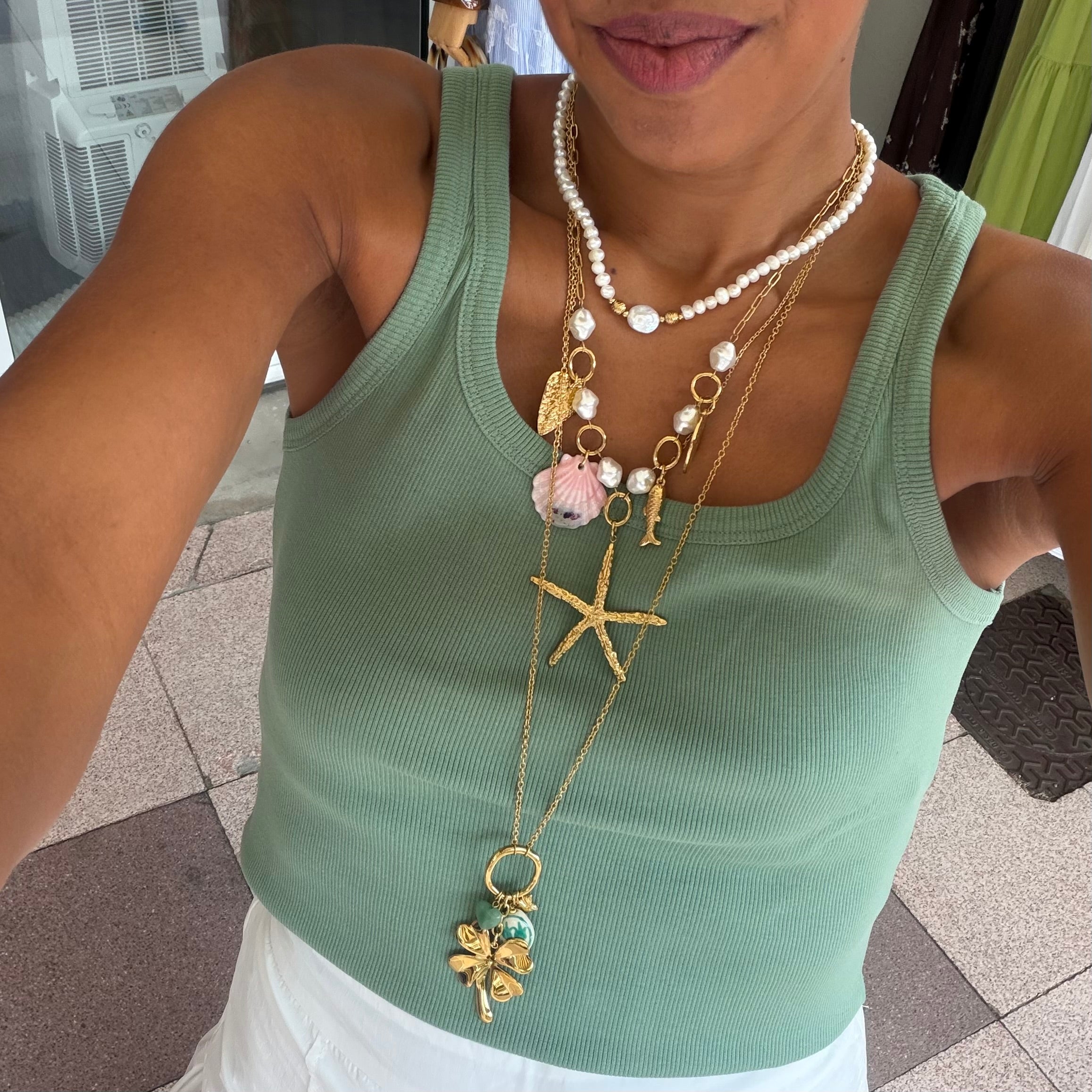 Collier sautoir trèfle doré