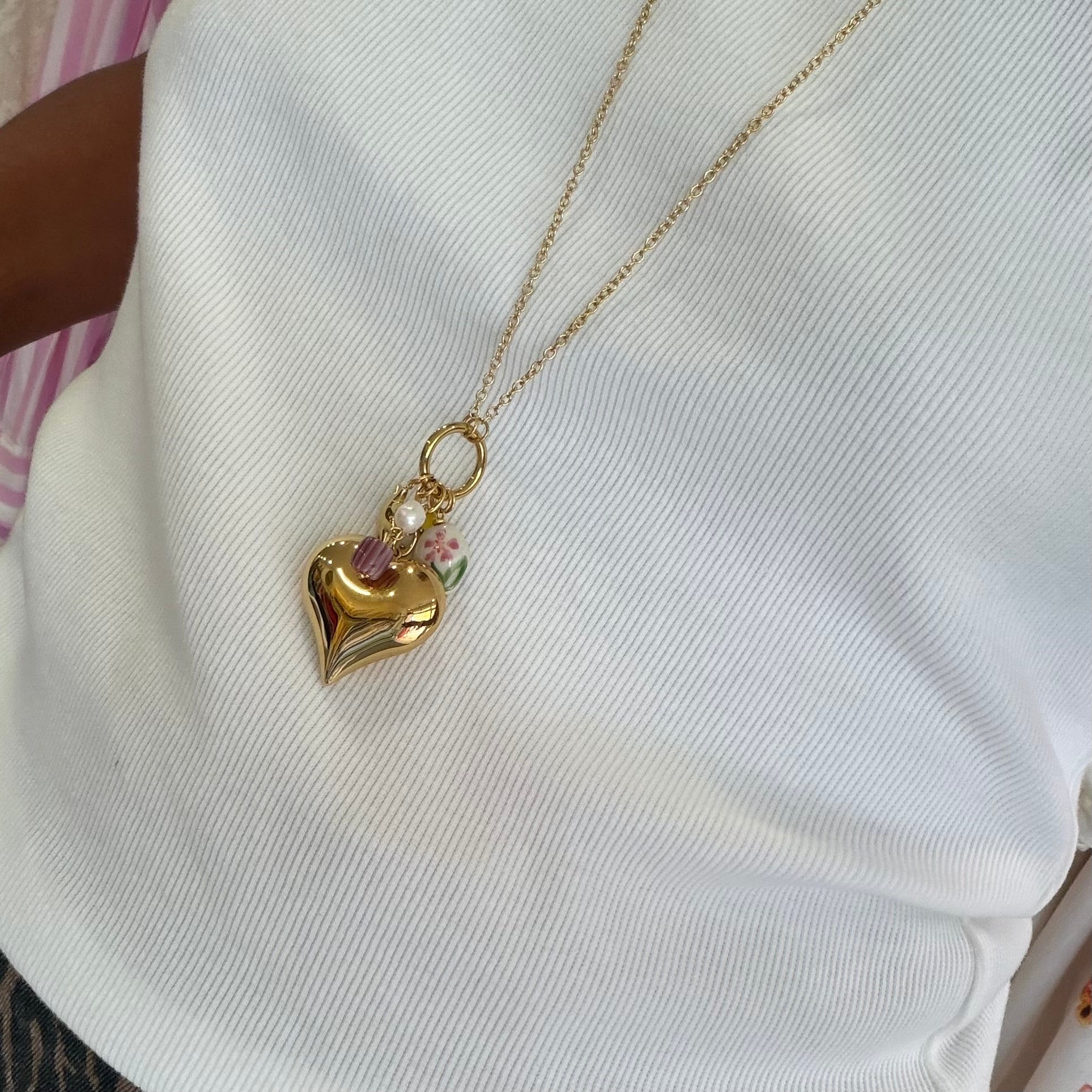 Collier sautoir doré pendentifs cœur