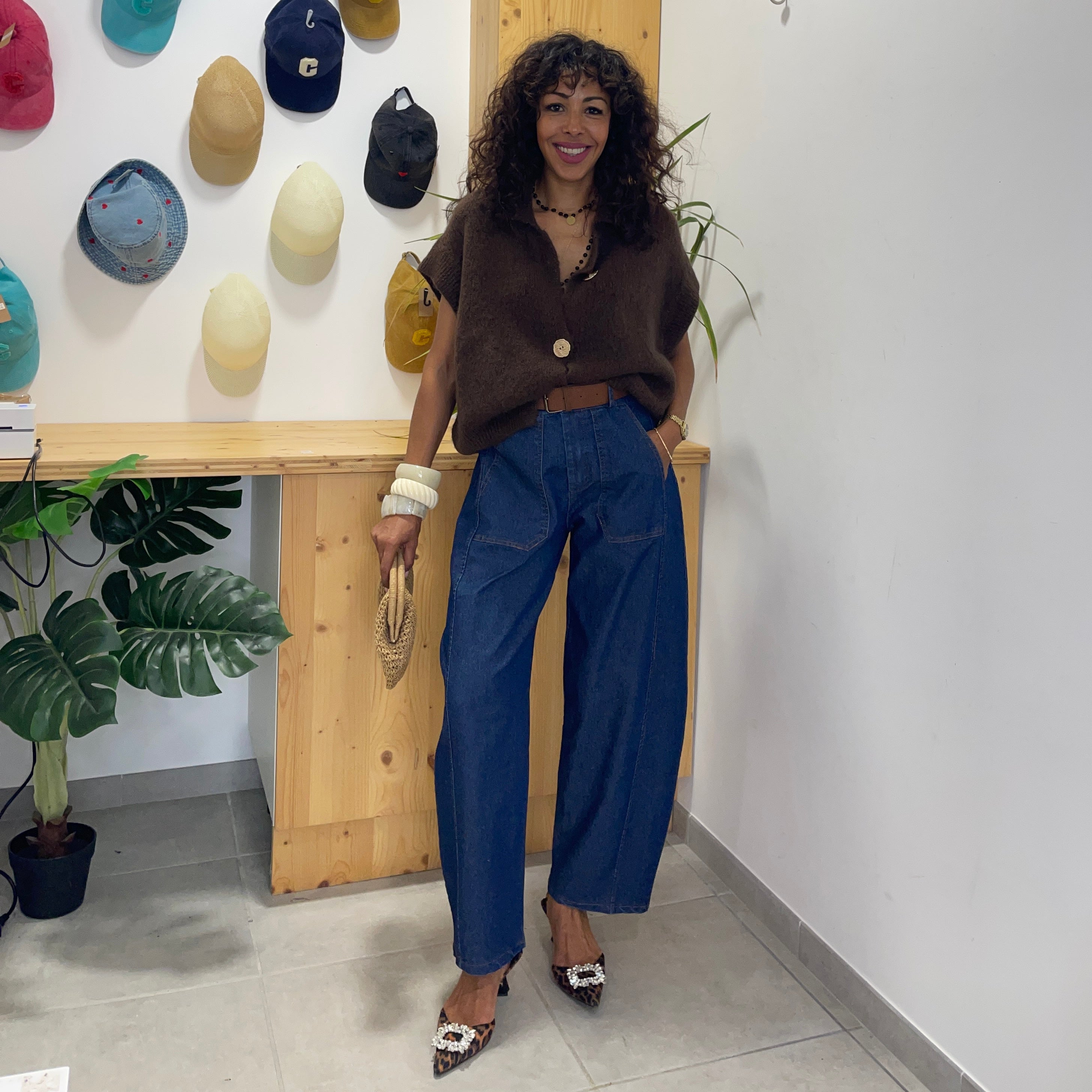 Pantalon LOUNA en coton façon denim brut à la coupe barrel