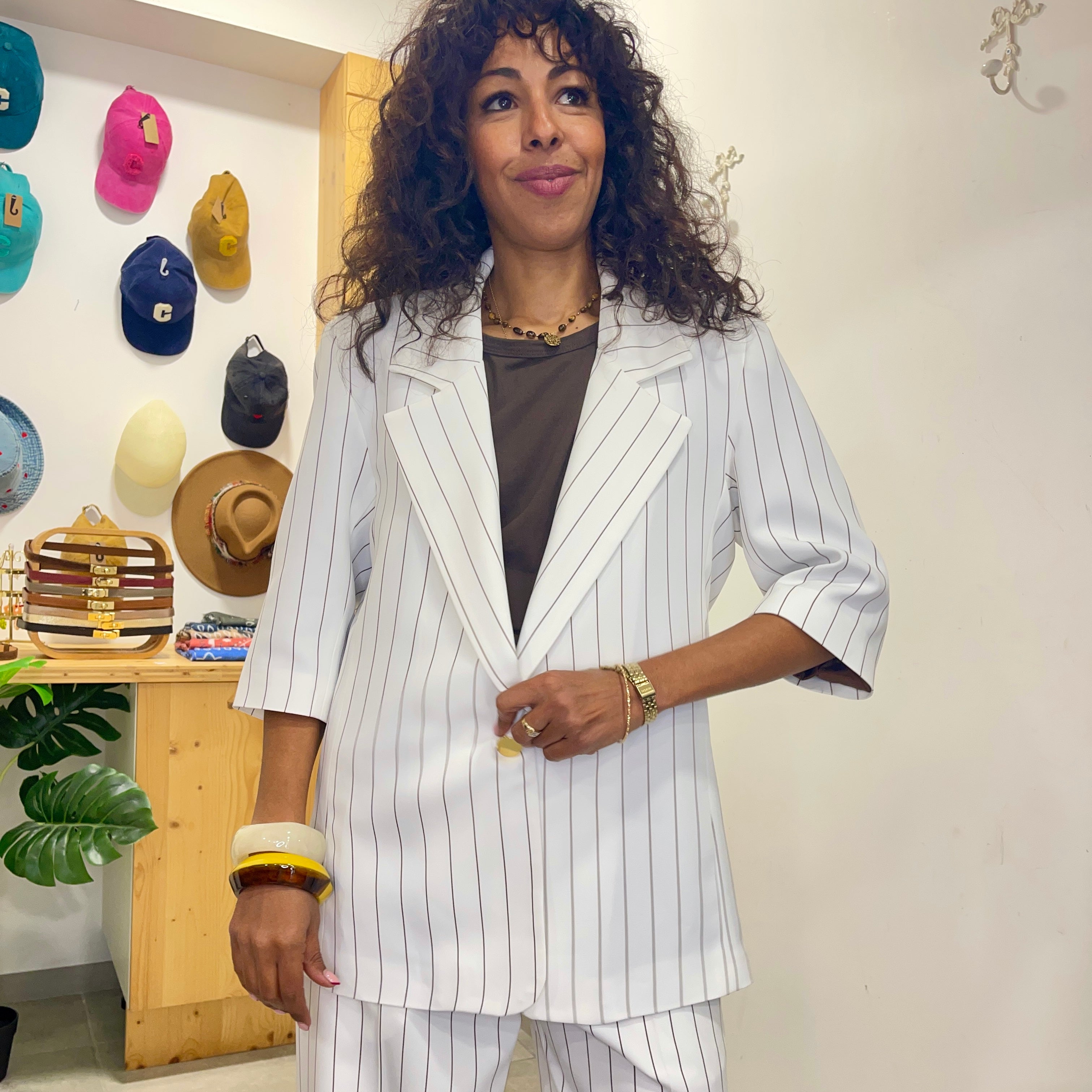Blazer IZIA blanc rayé marron