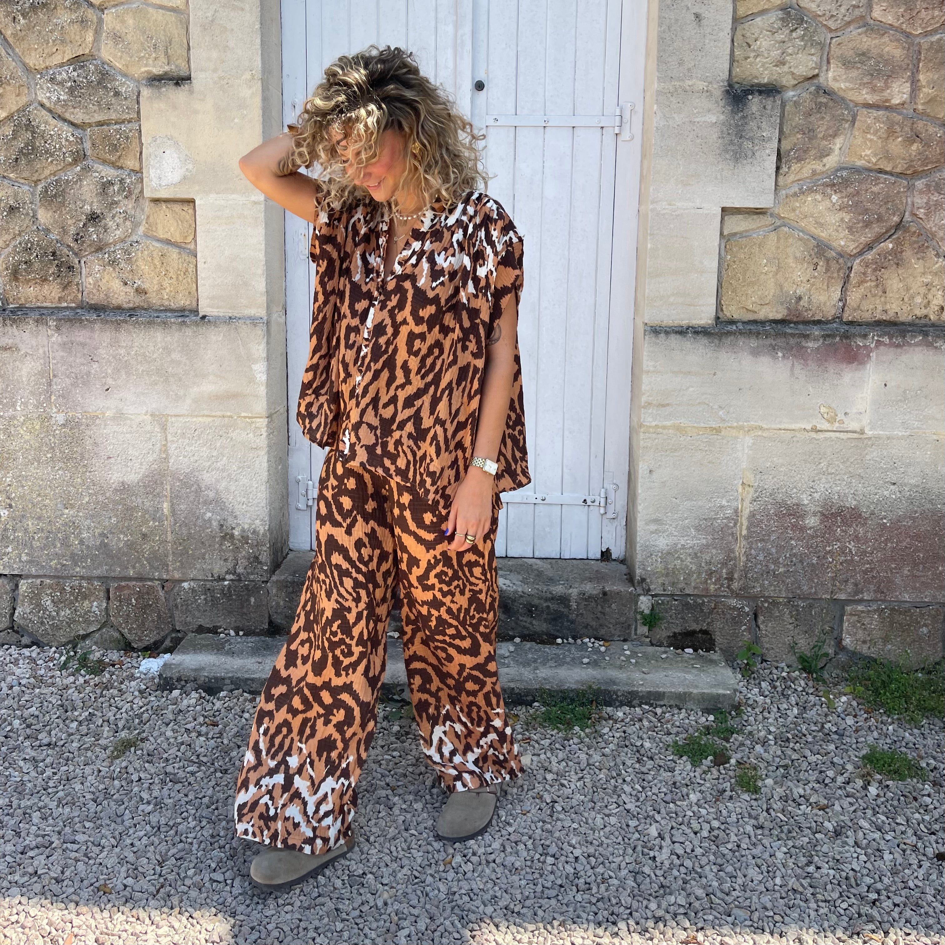 Blouse fluide ORA imprimé léopard