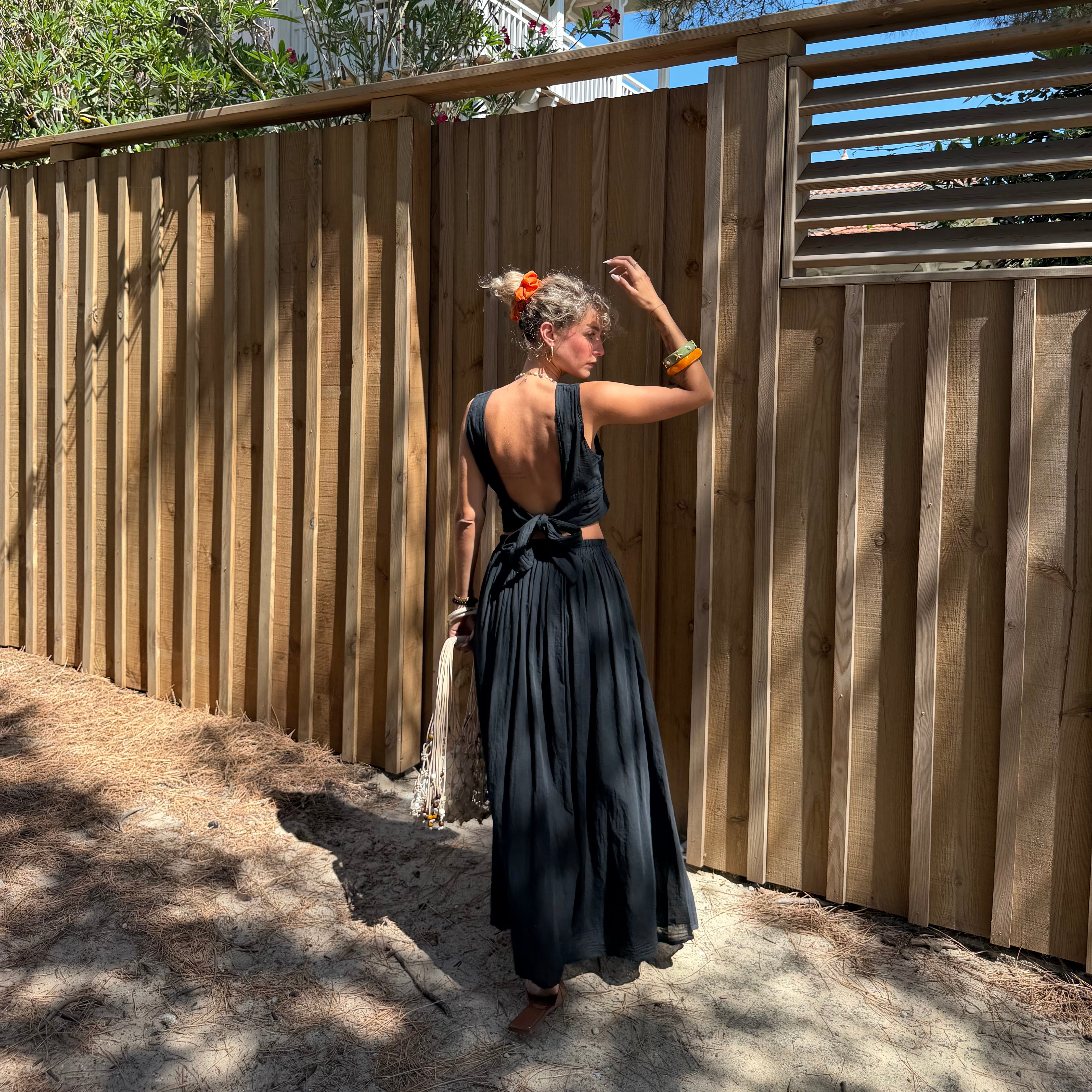 Ensemble YDRA jupe et top dos nu en coton noir