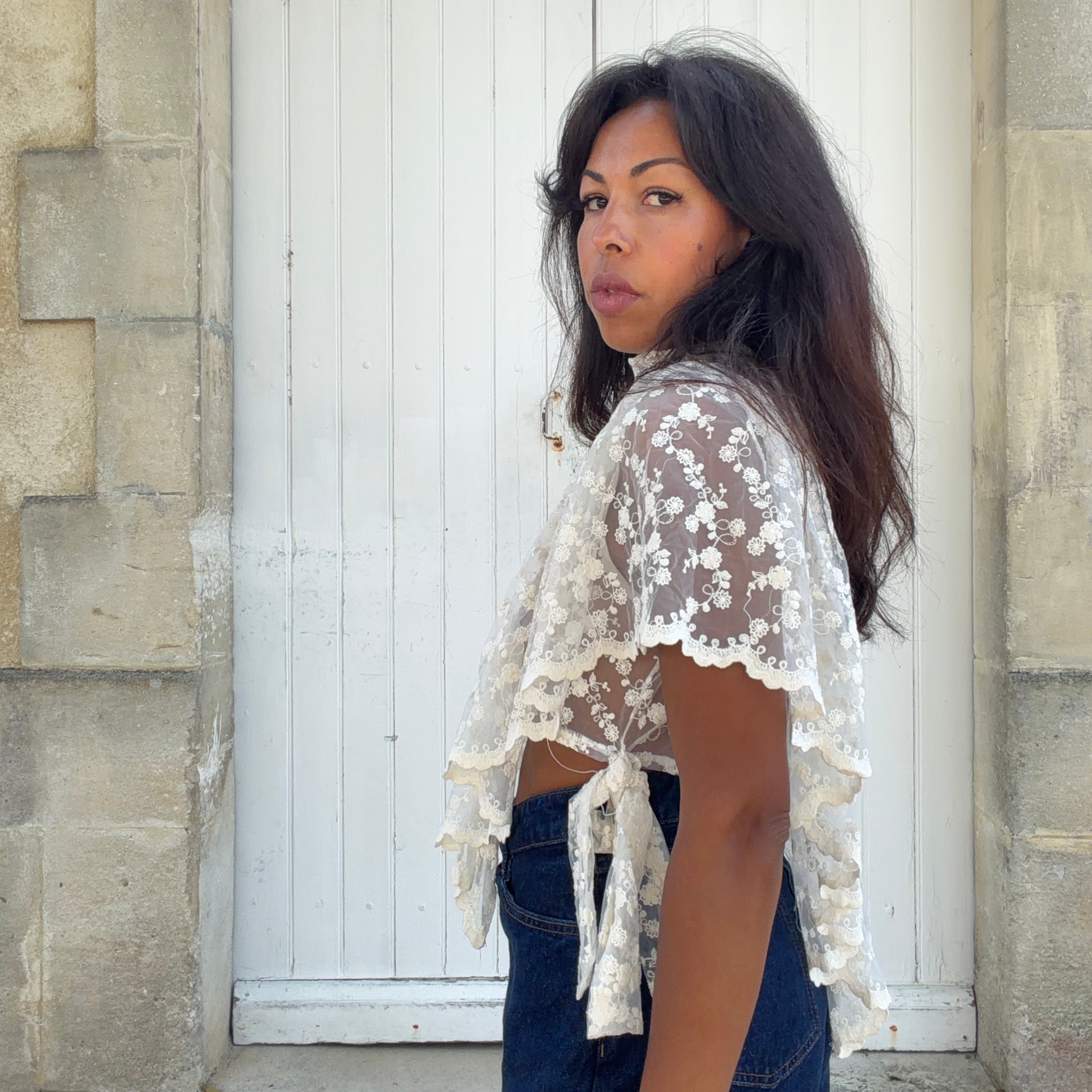 Blouse dentelle ELISE brodé écru