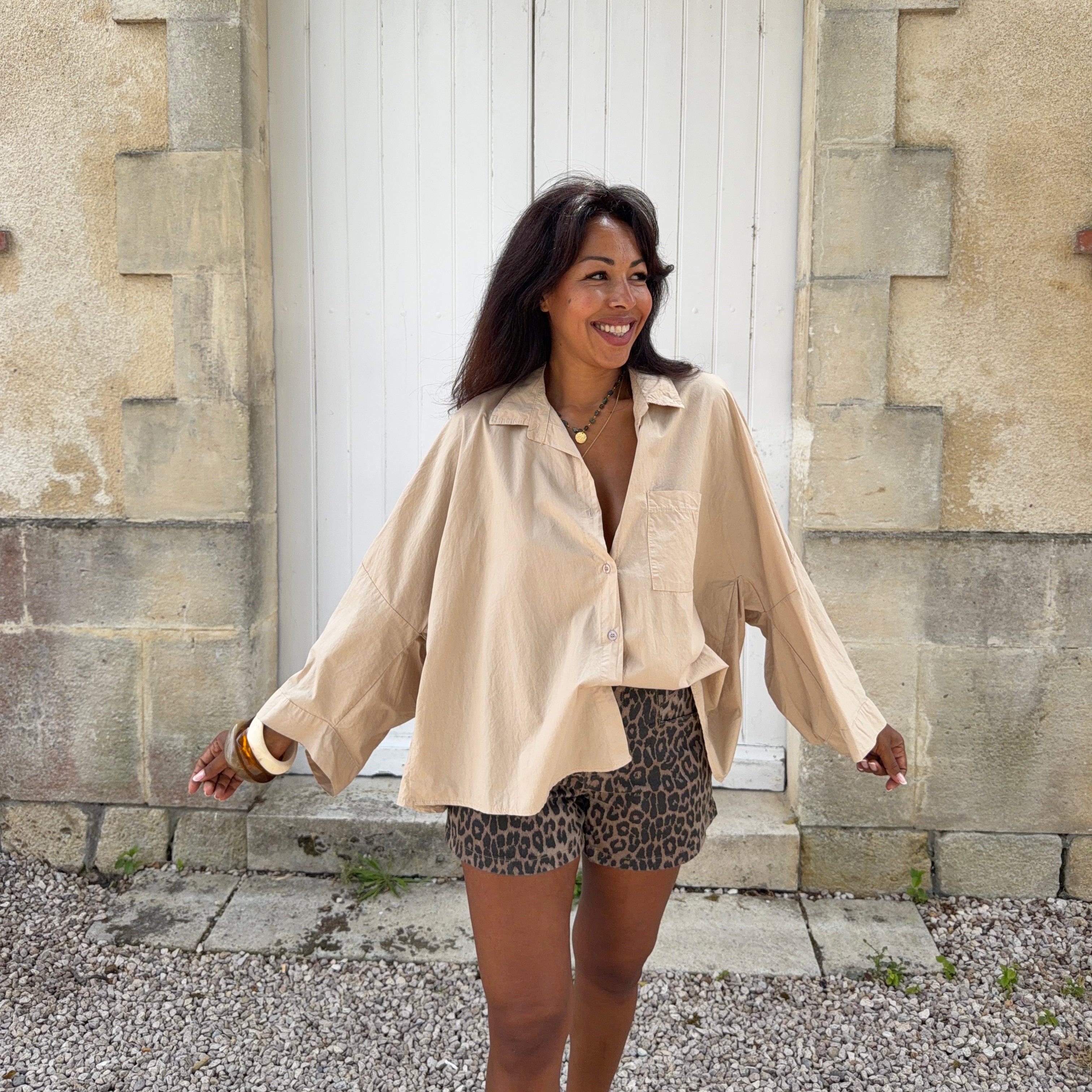 CHEMISE SAFARI OVERSIZE EN COTON BEIGE