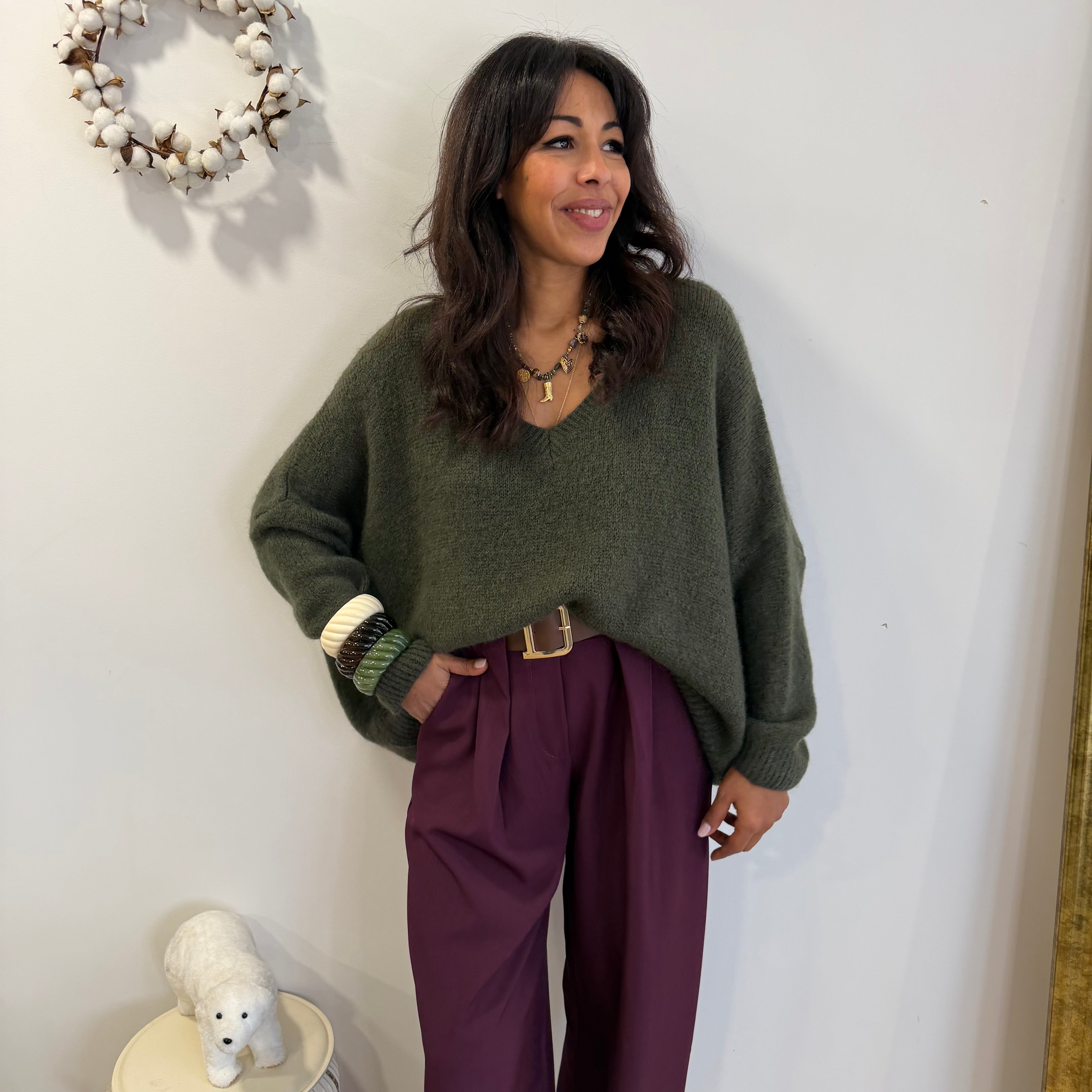 Pull col V, VALI kaki