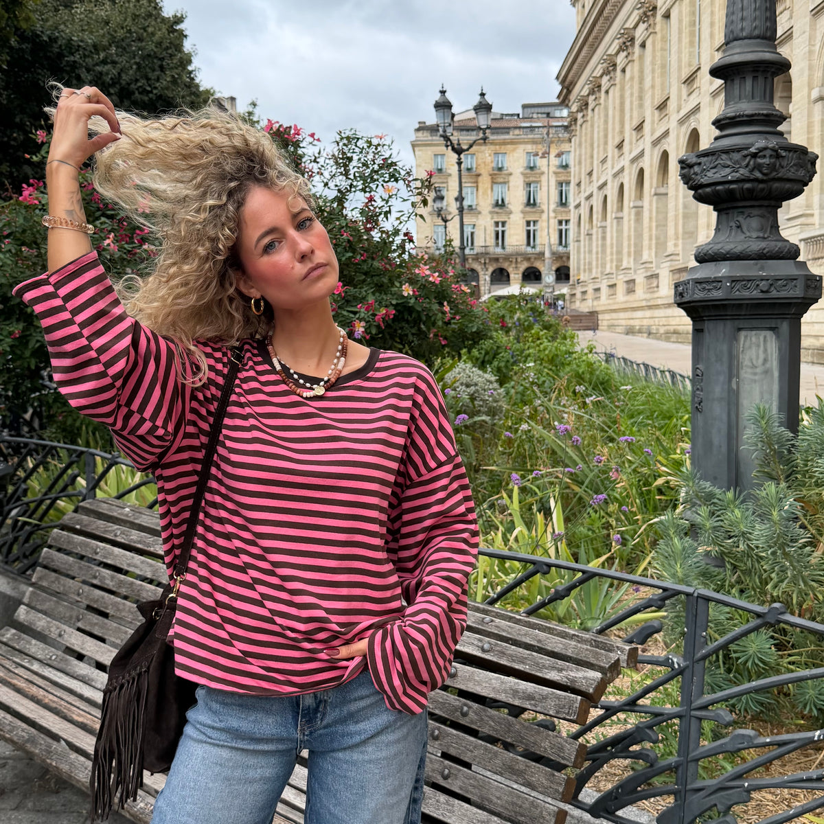 T shirt manche longue MILO rayé rose
