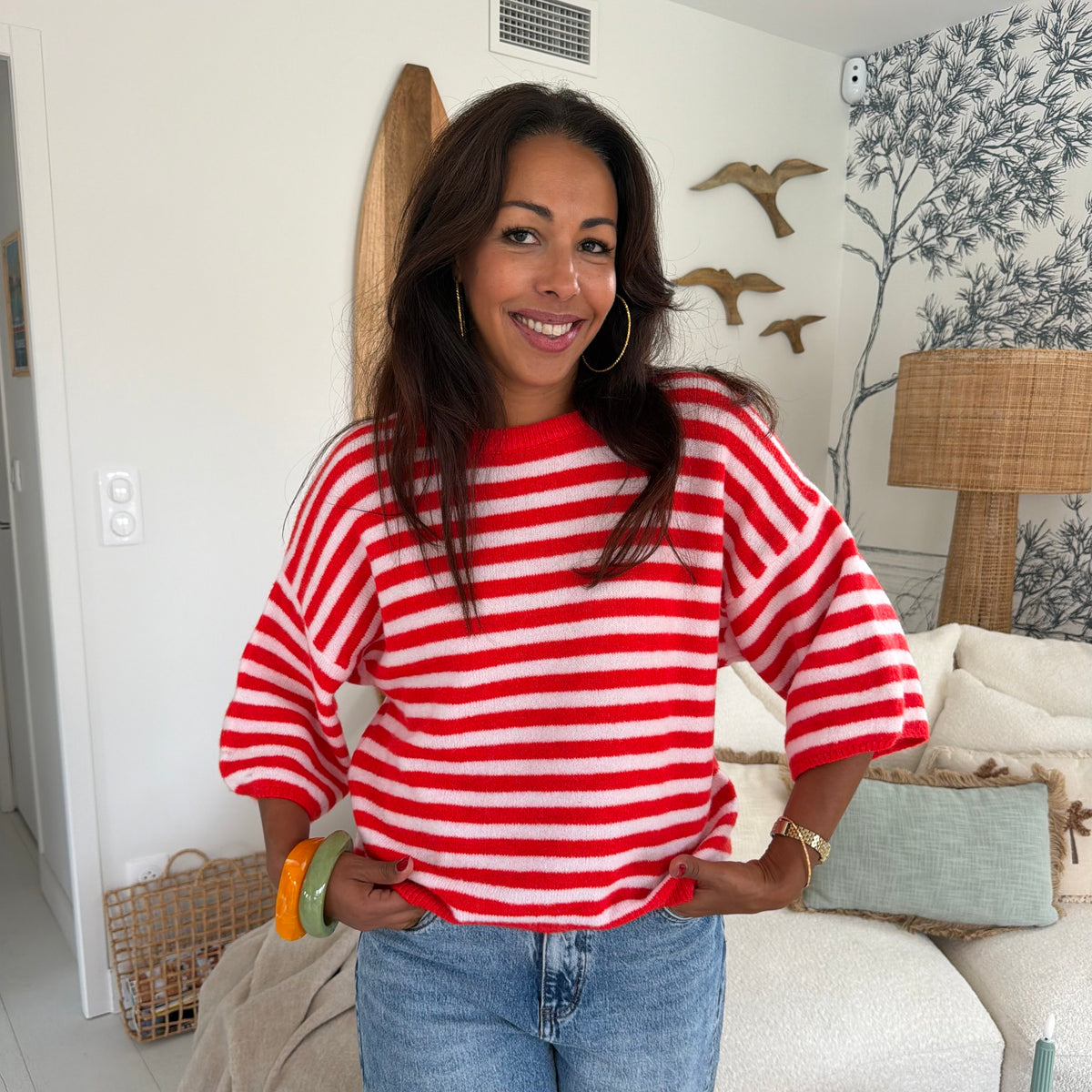 Pull REMI rayé rouge