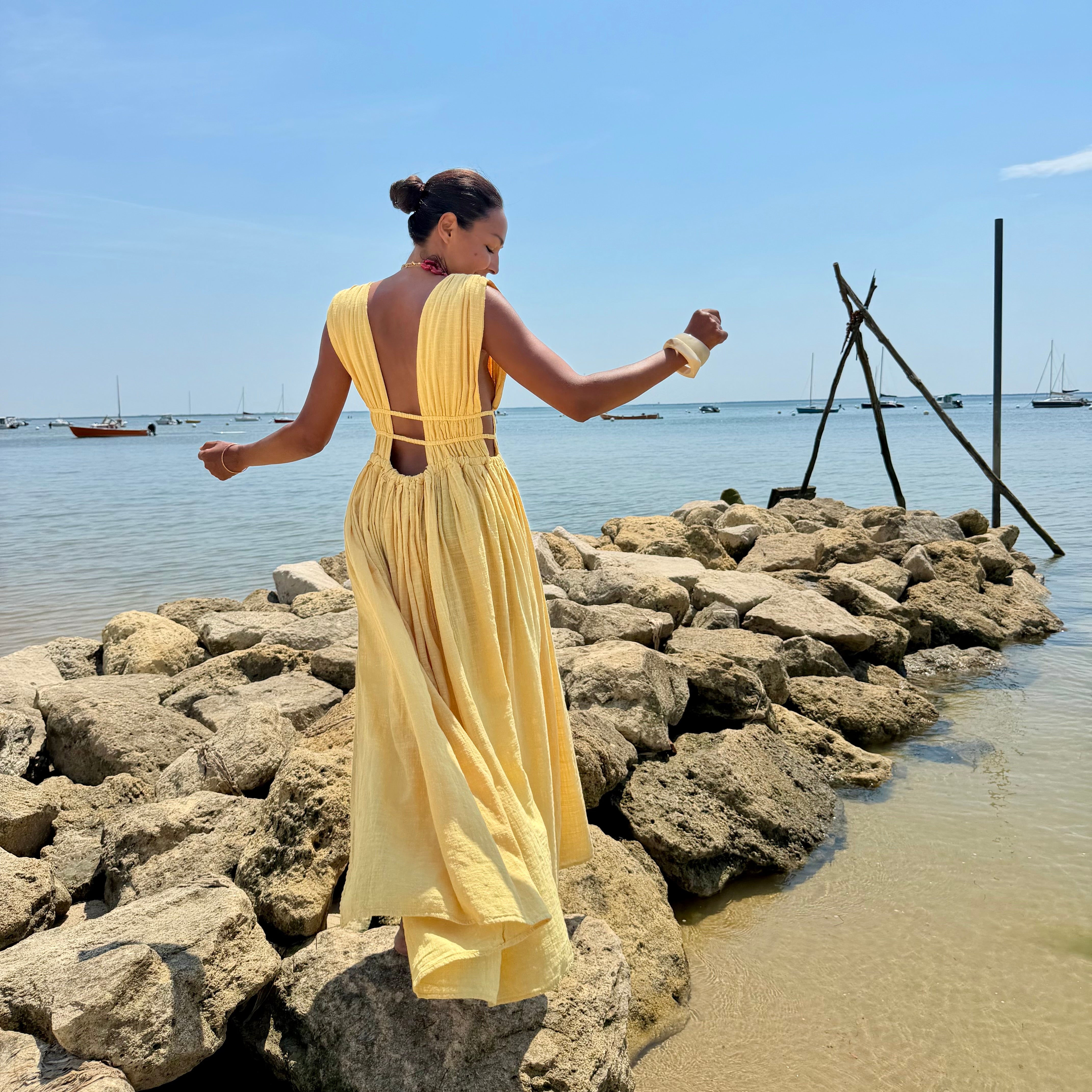 Robe GRECQUE bohème jaune