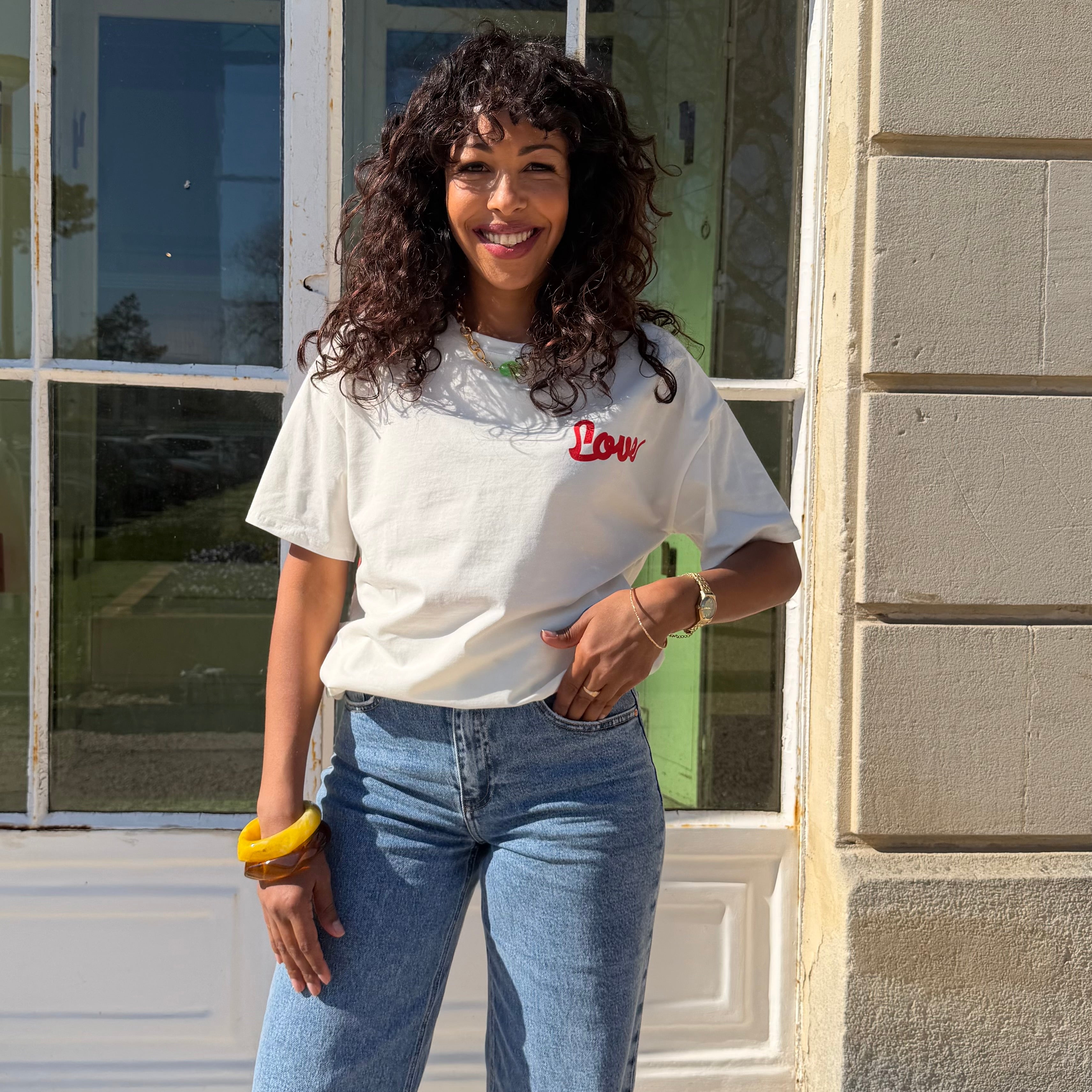 T-shirt oversize à manches courtes blanc  LOVE sérigraphié