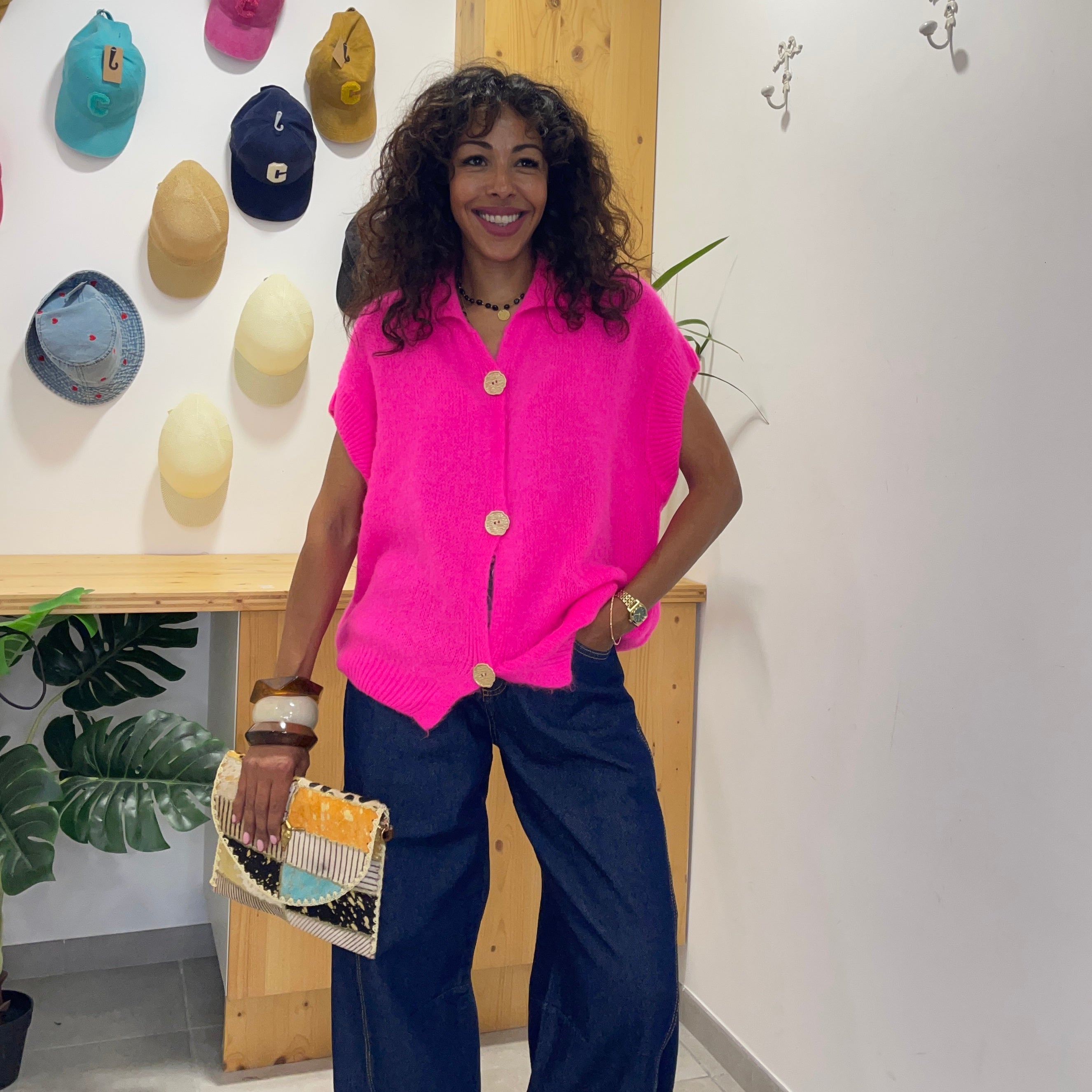 Pull manches courtes ANNA rose fushia en baby alpaga et laine