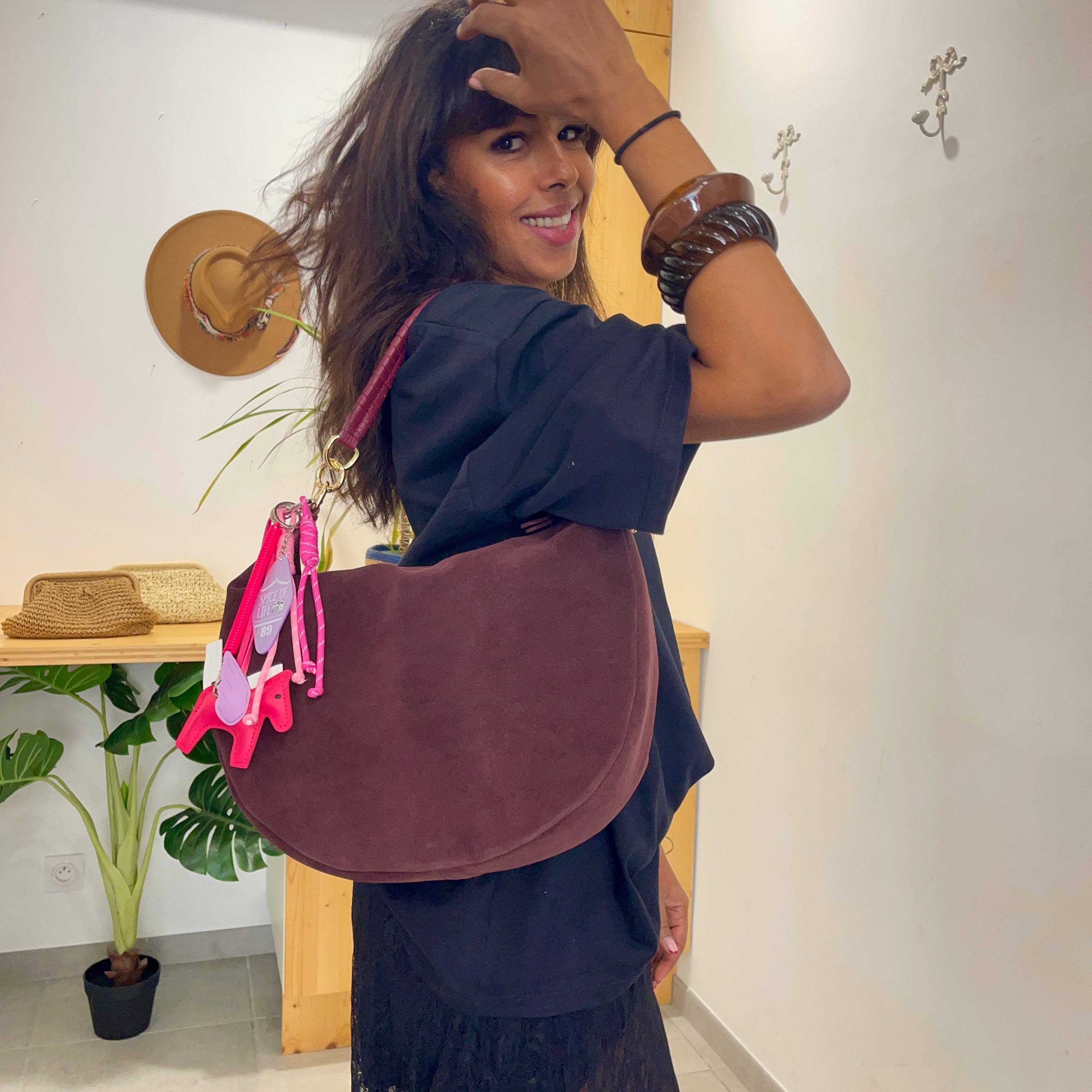 Sac LUNE bordeaux en cuir daim italien