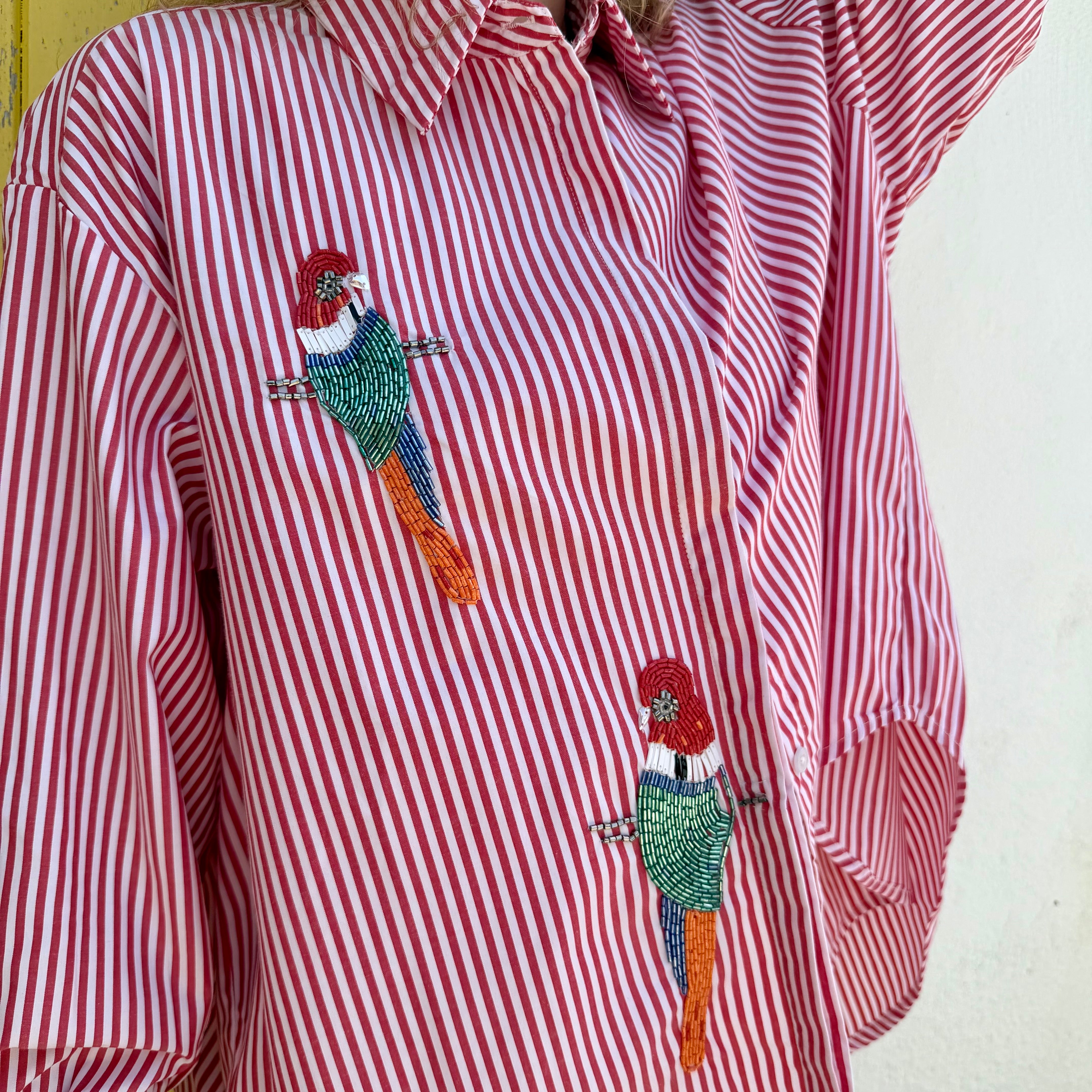 Chemise PERROQUET rayée rouge avec broderie